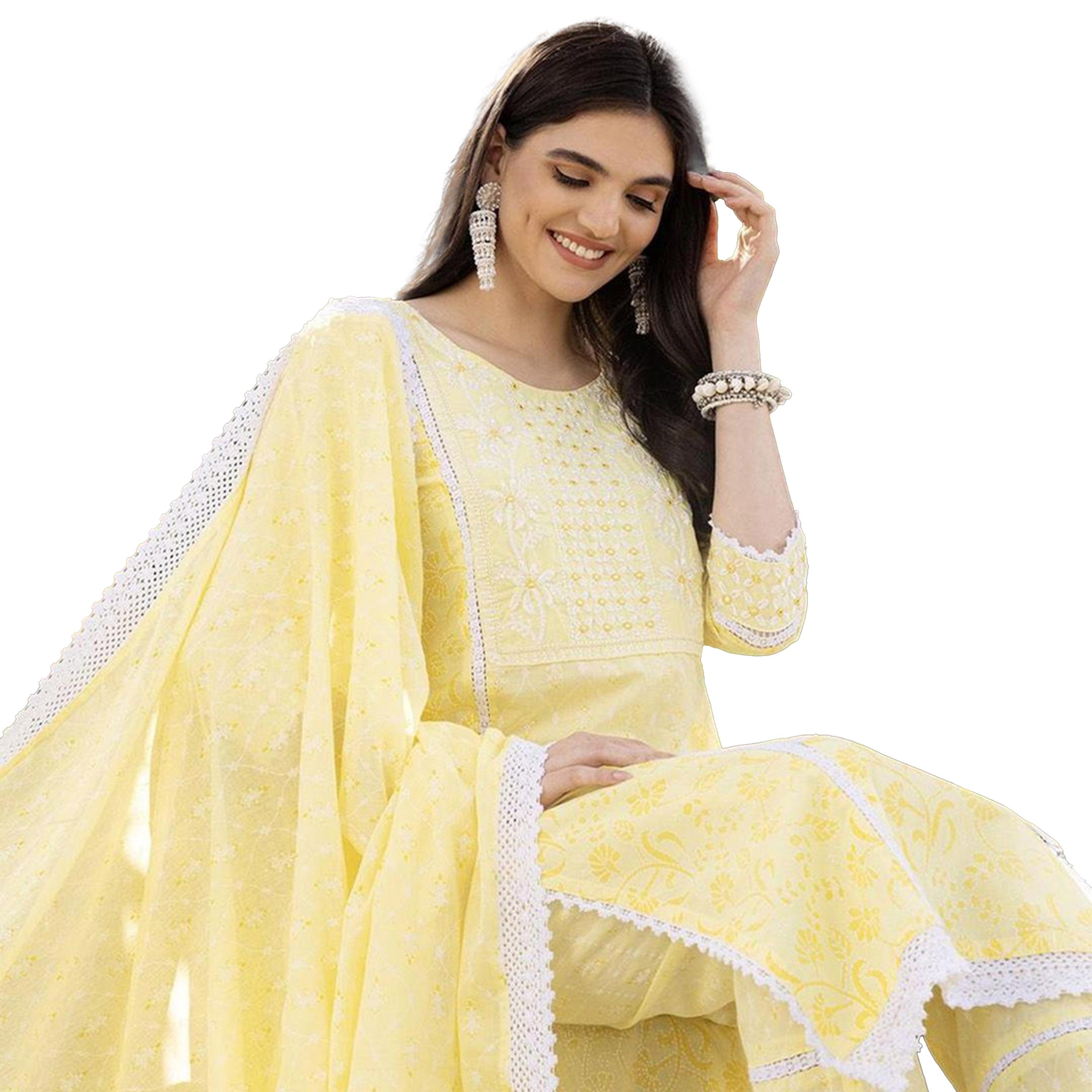 ايشن × ستايلي - طقم كورتا قطن مطرز على شكل حرف A مع بنطال ووشاح دوباتا-women-clothing-ethnicwear-kurtasets-image-5