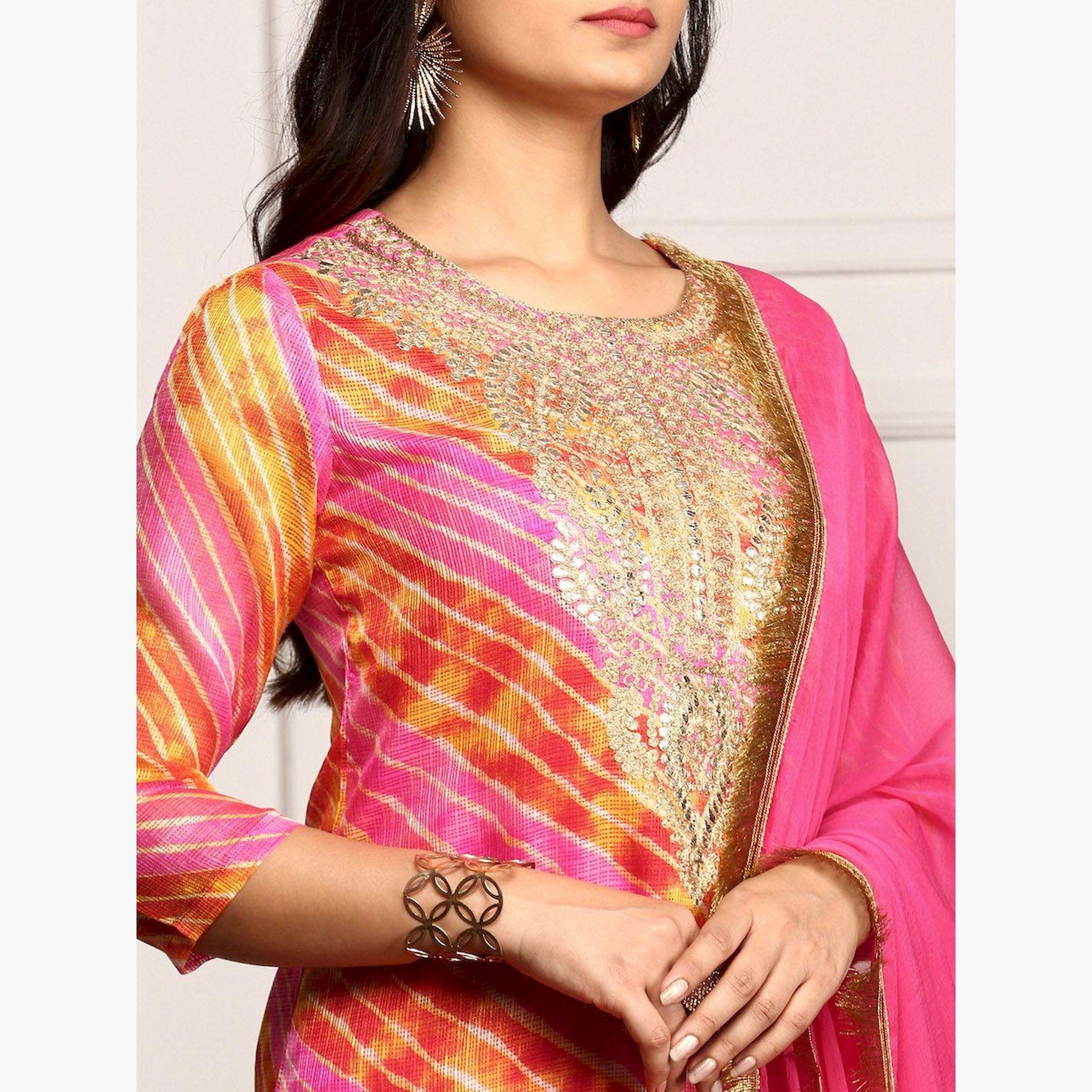 Ishin X Styli Printed Round Neck A-Line Kurta and Trousers with Dupatta Sets-women-clothing-ethnicwear-kurtasets-image-3