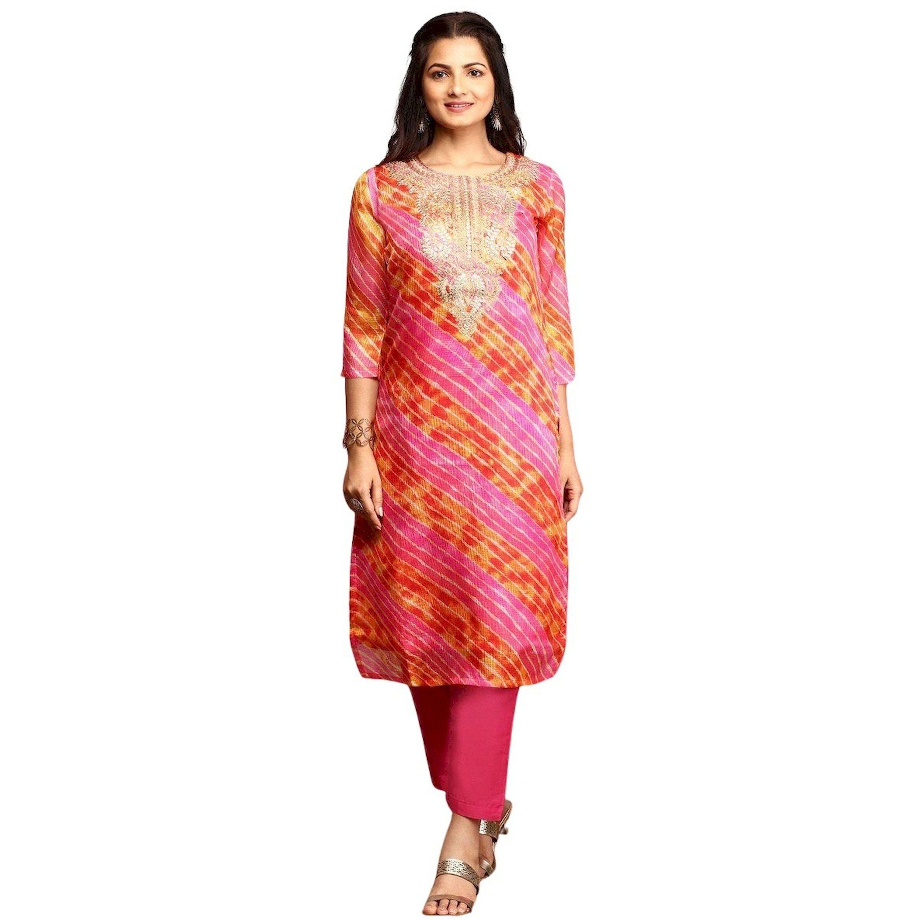 Ishin X Styli Printed Round Neck A-Line Kurta and Trousers with Dupatta Sets-women-clothing-ethnicwear-kurtasets-image-5
