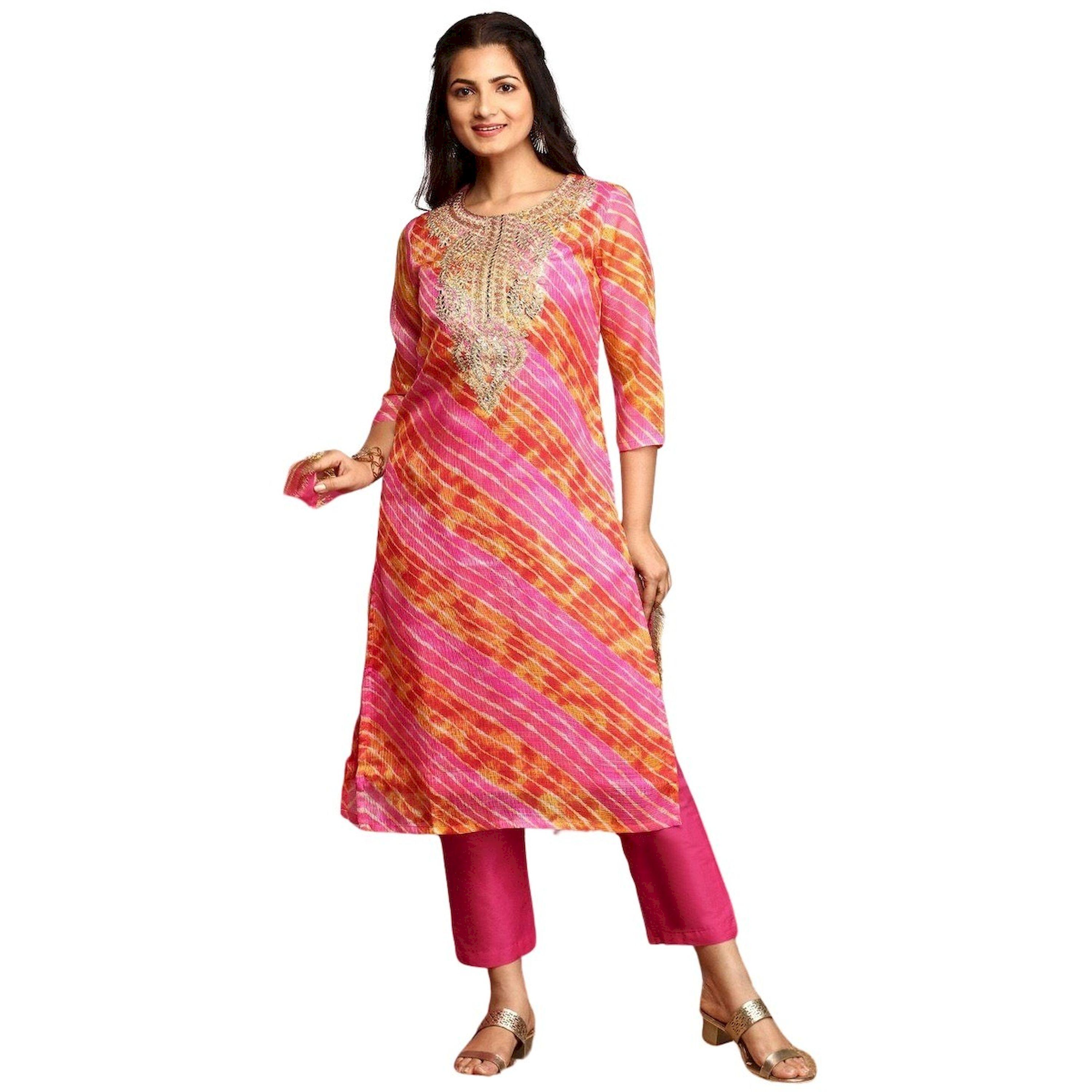 Ishin X Styli Printed Round Neck A-Line Kurta and Trousers with Dupatta Sets-women-clothing-ethnicwear-kurtasets-image-6