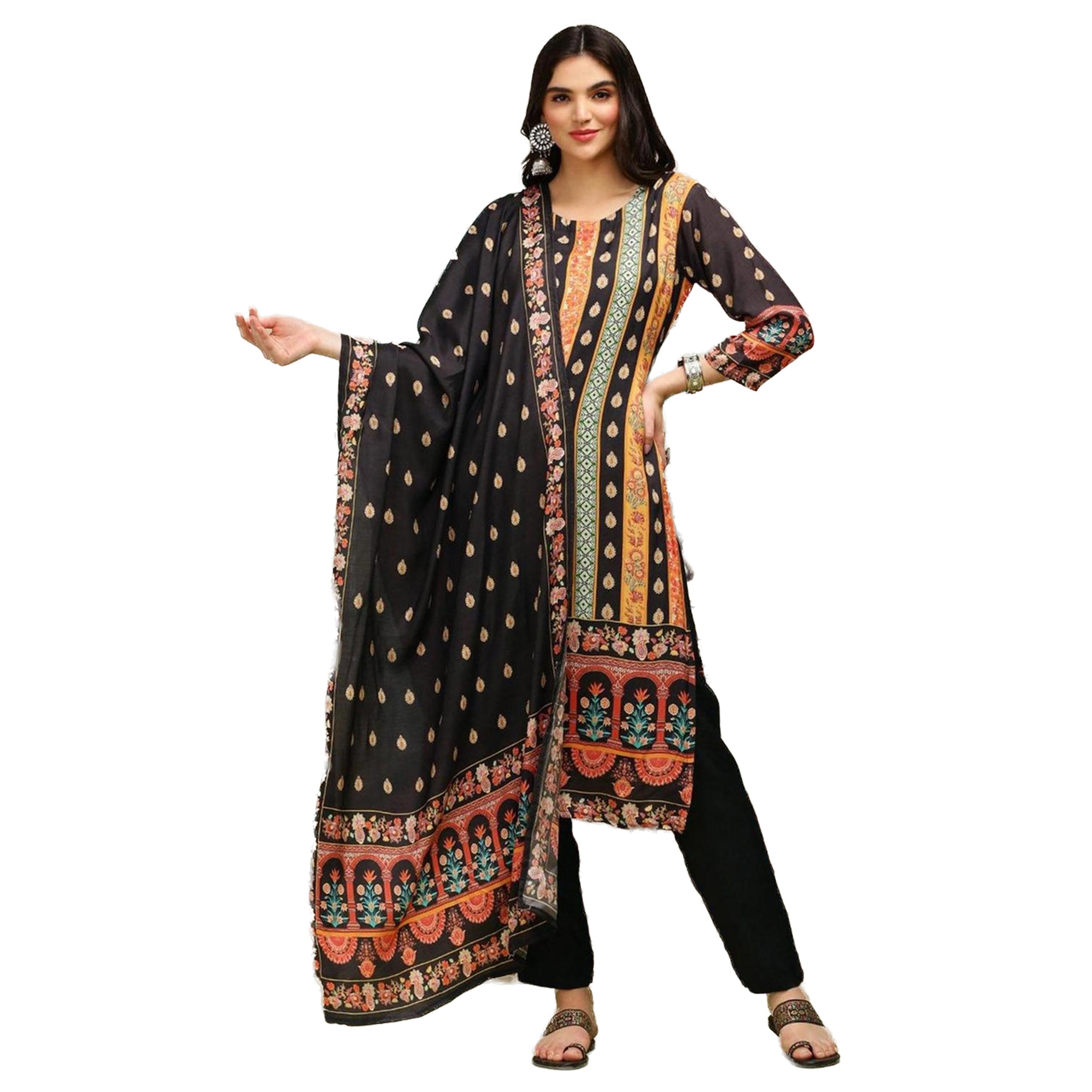 Ishin X Styli Printed Round Neck Kurta and Trousers with Dupatta Set-women-clothing-ethnicwear-kurtasets-image-1