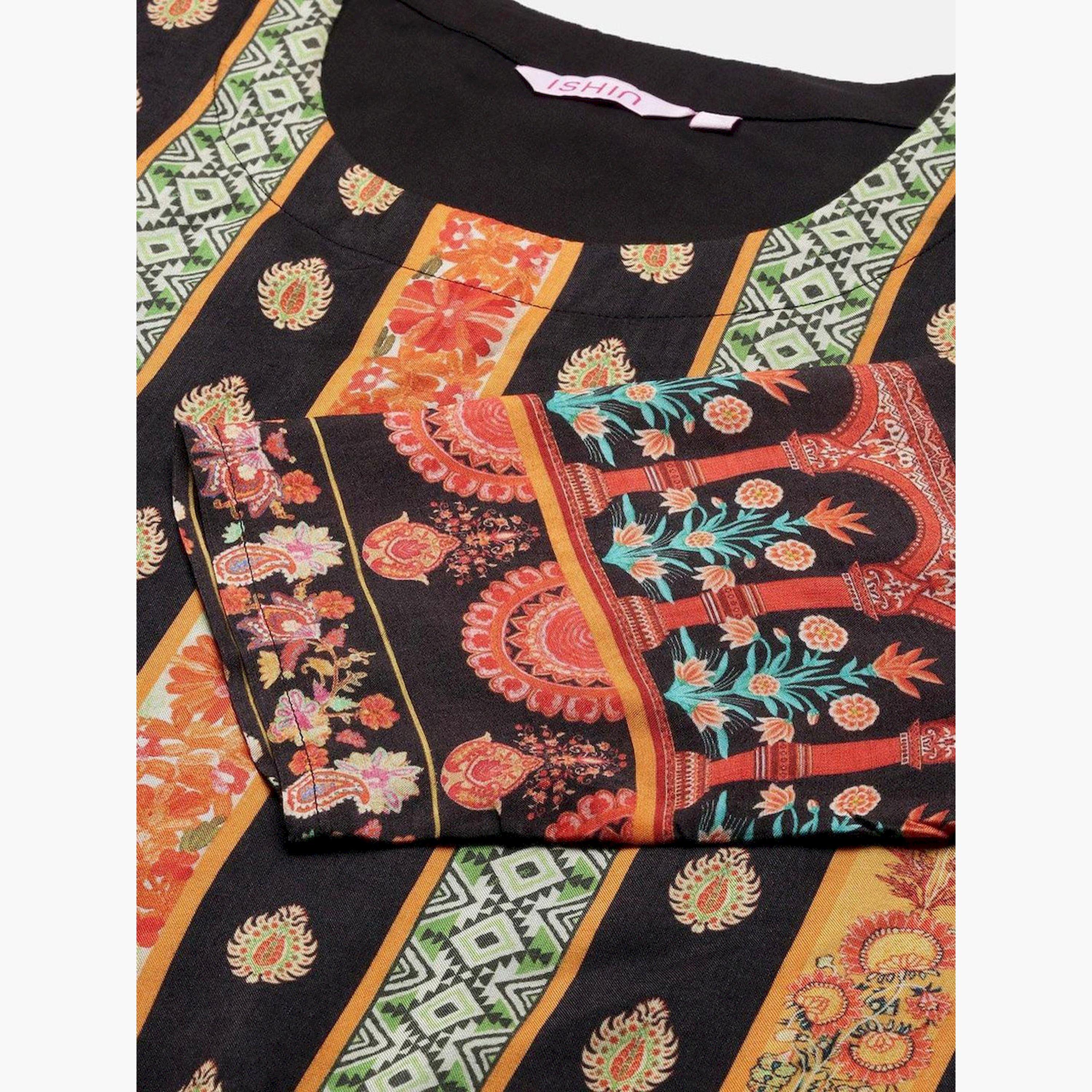 Ishin X Styli Printed Round Neck Kurta and Trousers with Dupatta Set-women-clothing-ethnicwear-kurtasets-image-2
