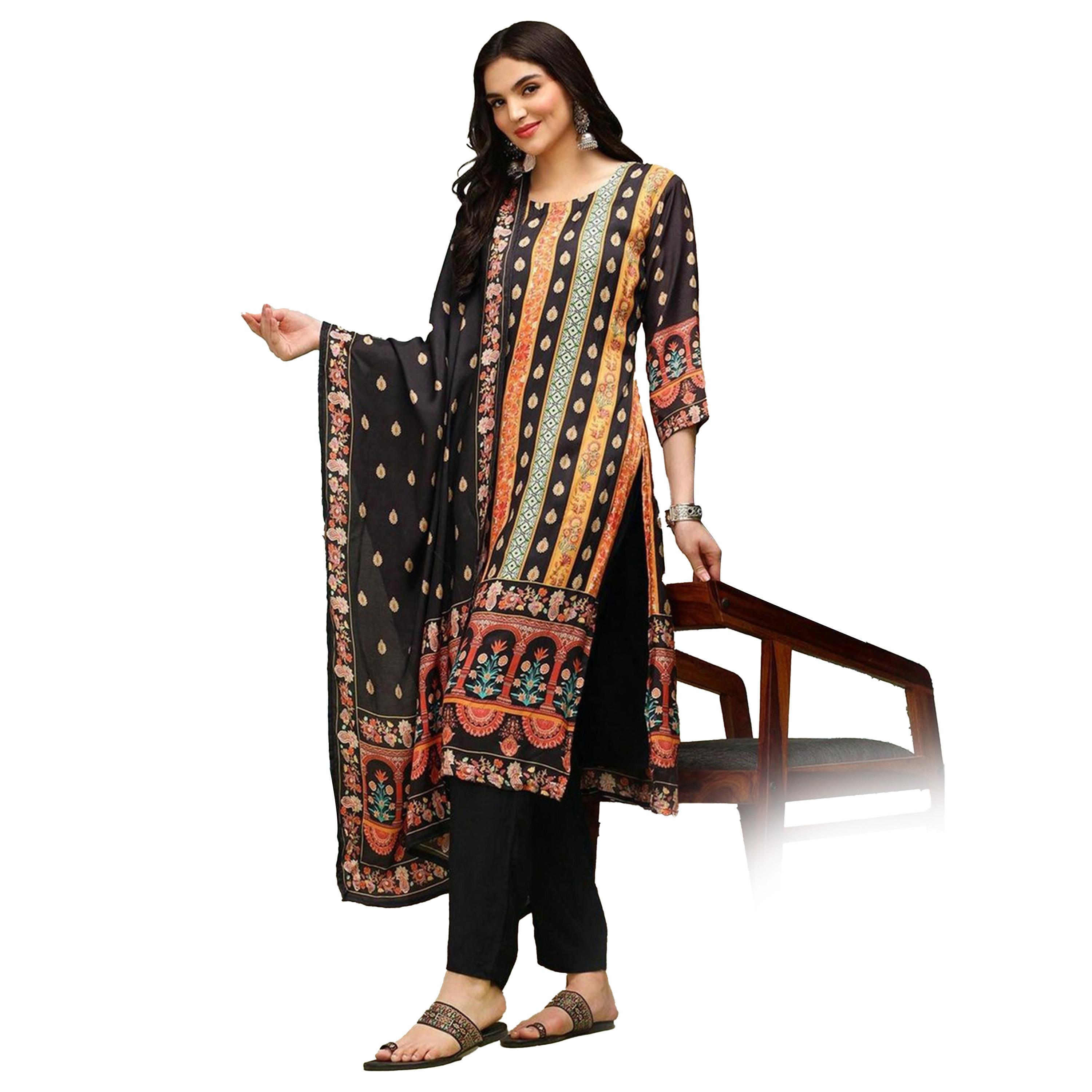 Ishin X Styli Printed Round Neck Kurta and Trousers with Dupatta Set-women-clothing-ethnicwear-kurtasets-image-4