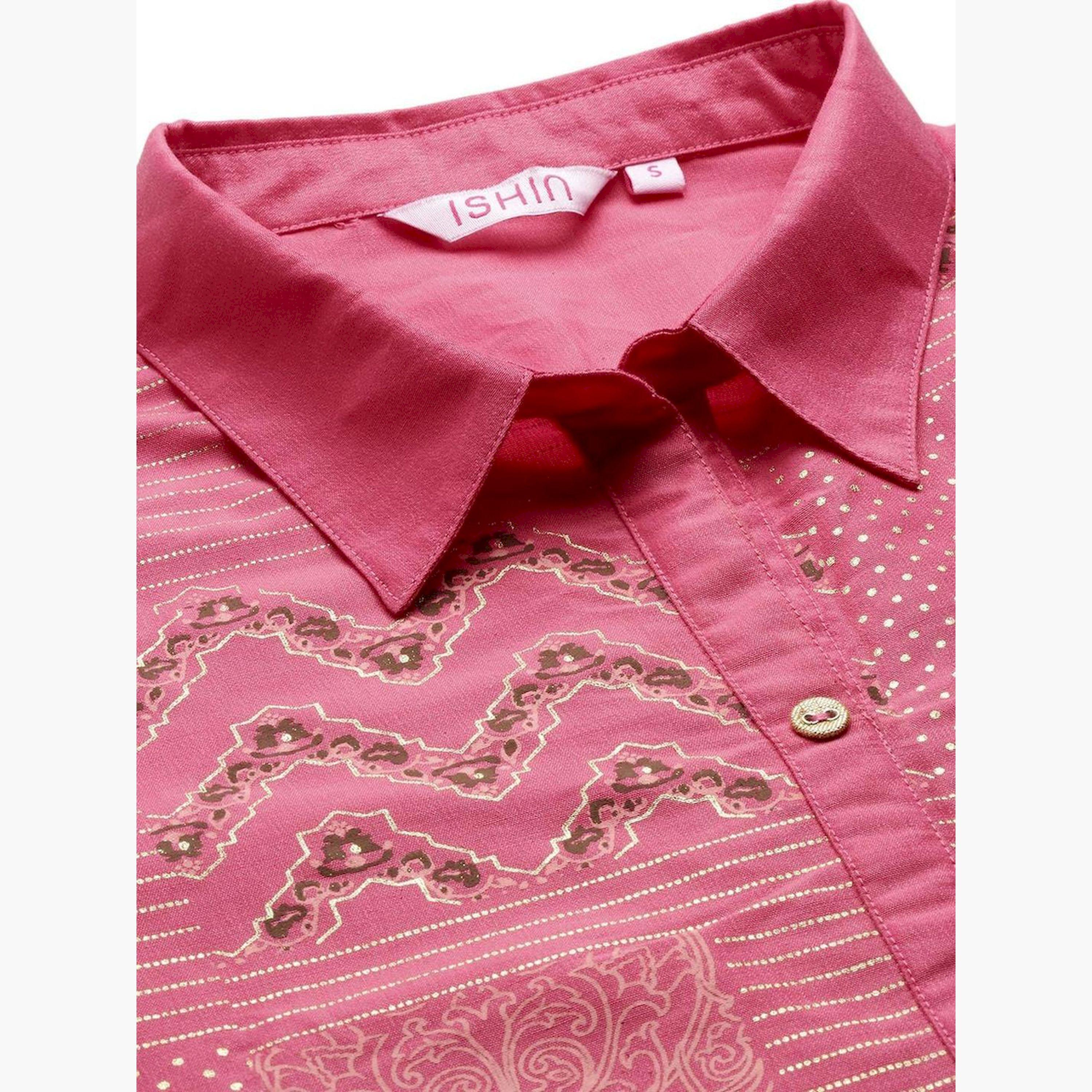 ايشن × ستايلي - طقم كورتا وبنطال مطبوع بقصّة A-women-clothing-ethnicwear-kurtasets-image-2