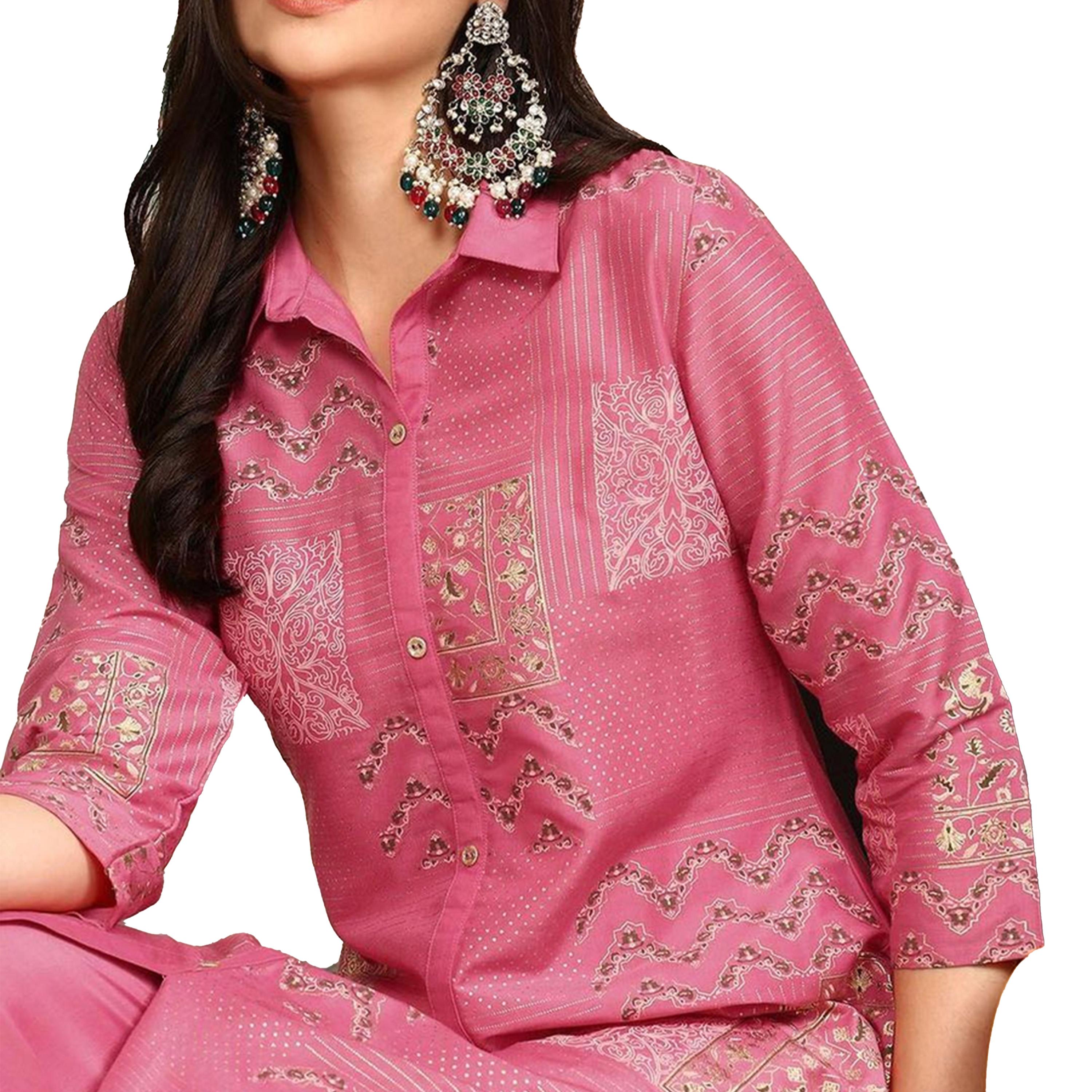 ايشن × ستايلي - طقم كورتا وبنطال مطبوع بقصّة A-women-clothing-ethnicwear-kurtasets-image-4