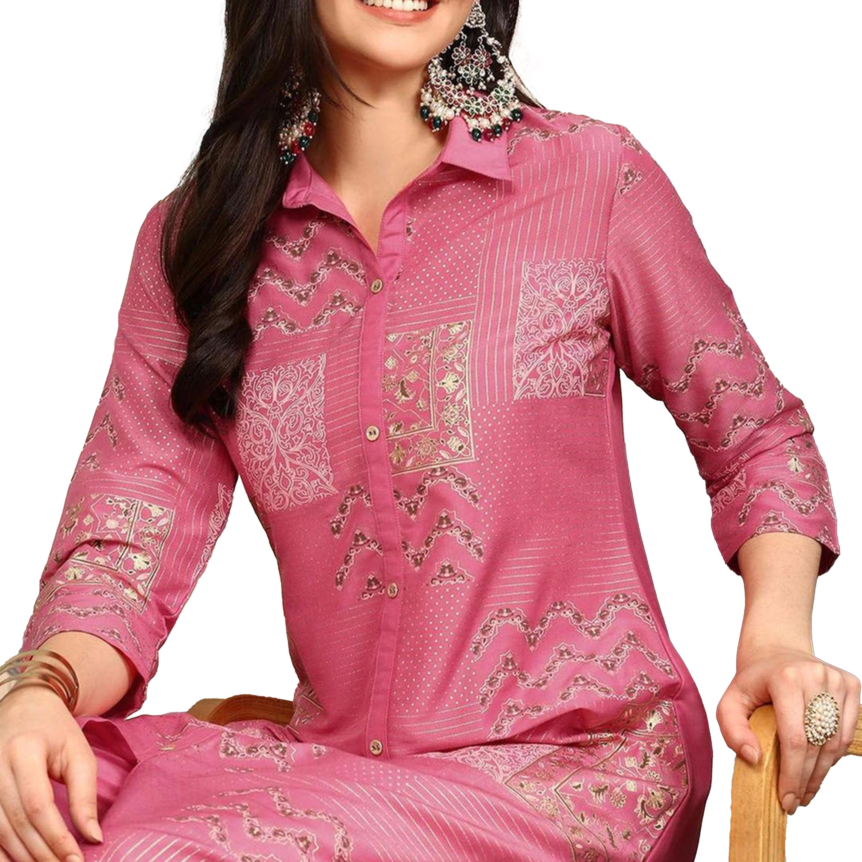 ايشن × ستايلي - طقم كورتا وبنطال مطبوع بقصّة A-women-clothing-ethnicwear-kurtasets-image-5