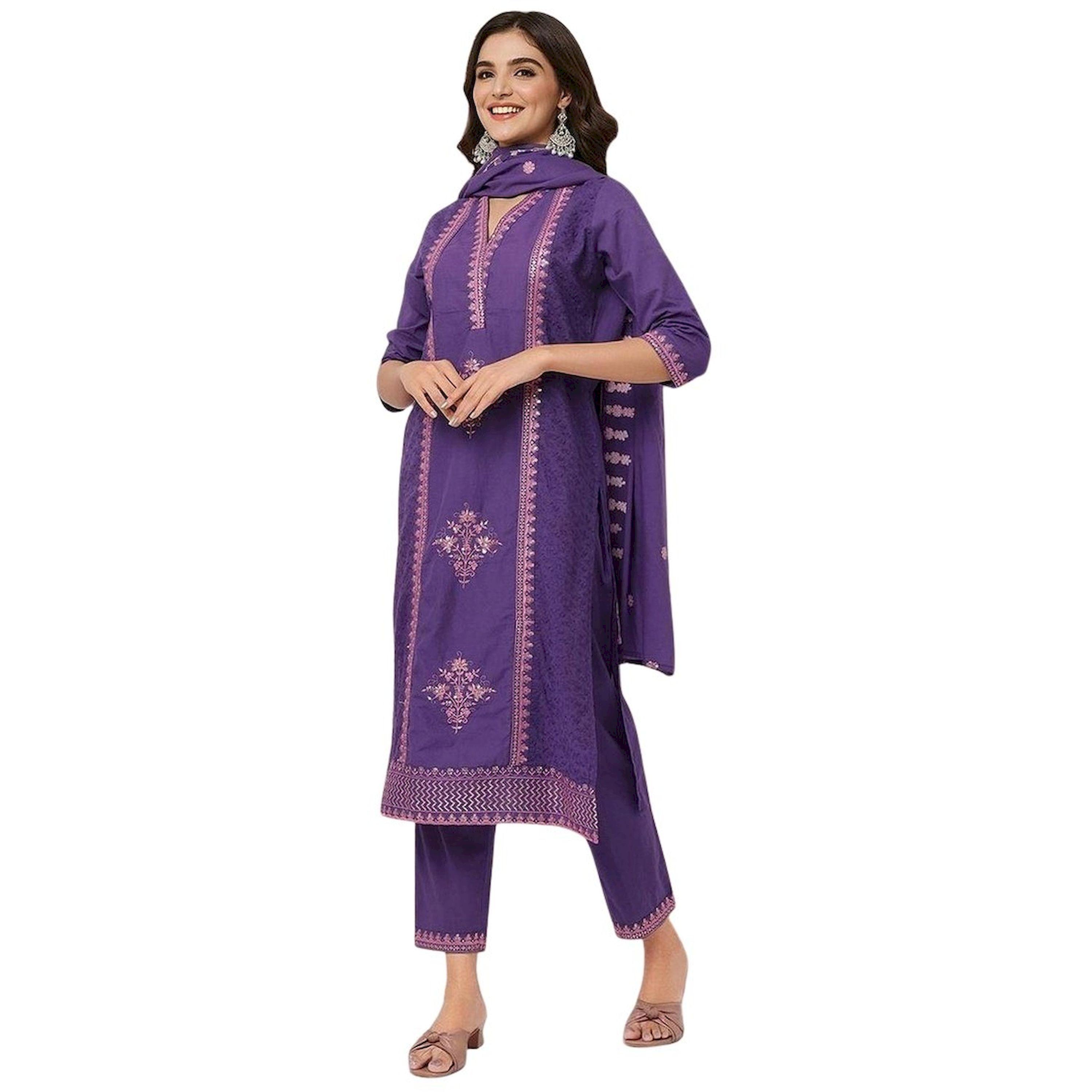 Ishin X Styli Embroidered V Neck Kurta and Pants with Dupatta Set-women-clothing-ethnicwear-kurtasets-image-4