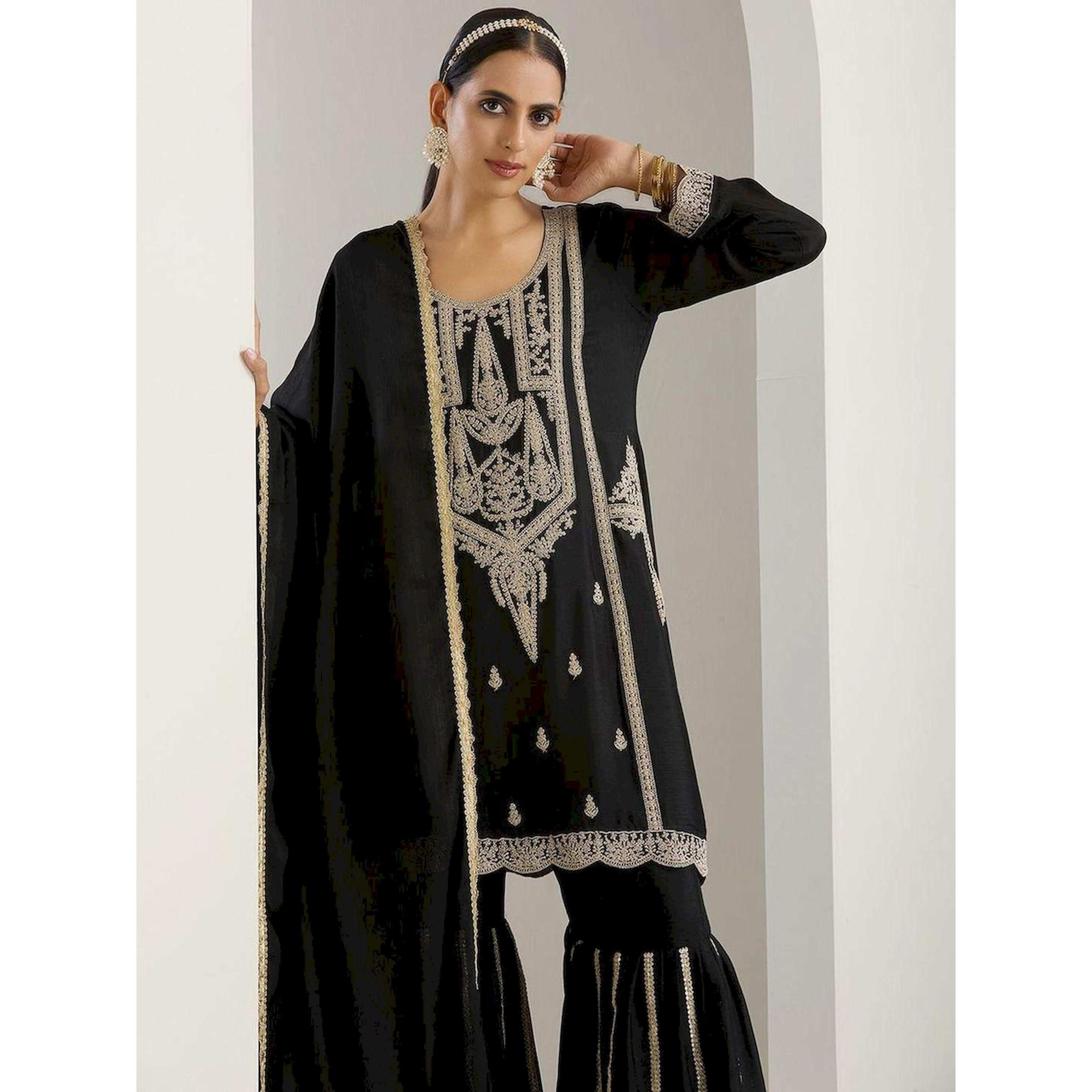 Ishin X Styli Embroidered Long Sleeve Kurta and Sharara with Dupatta Set-women-clothing-ethnicwear-kurtasets-image-2