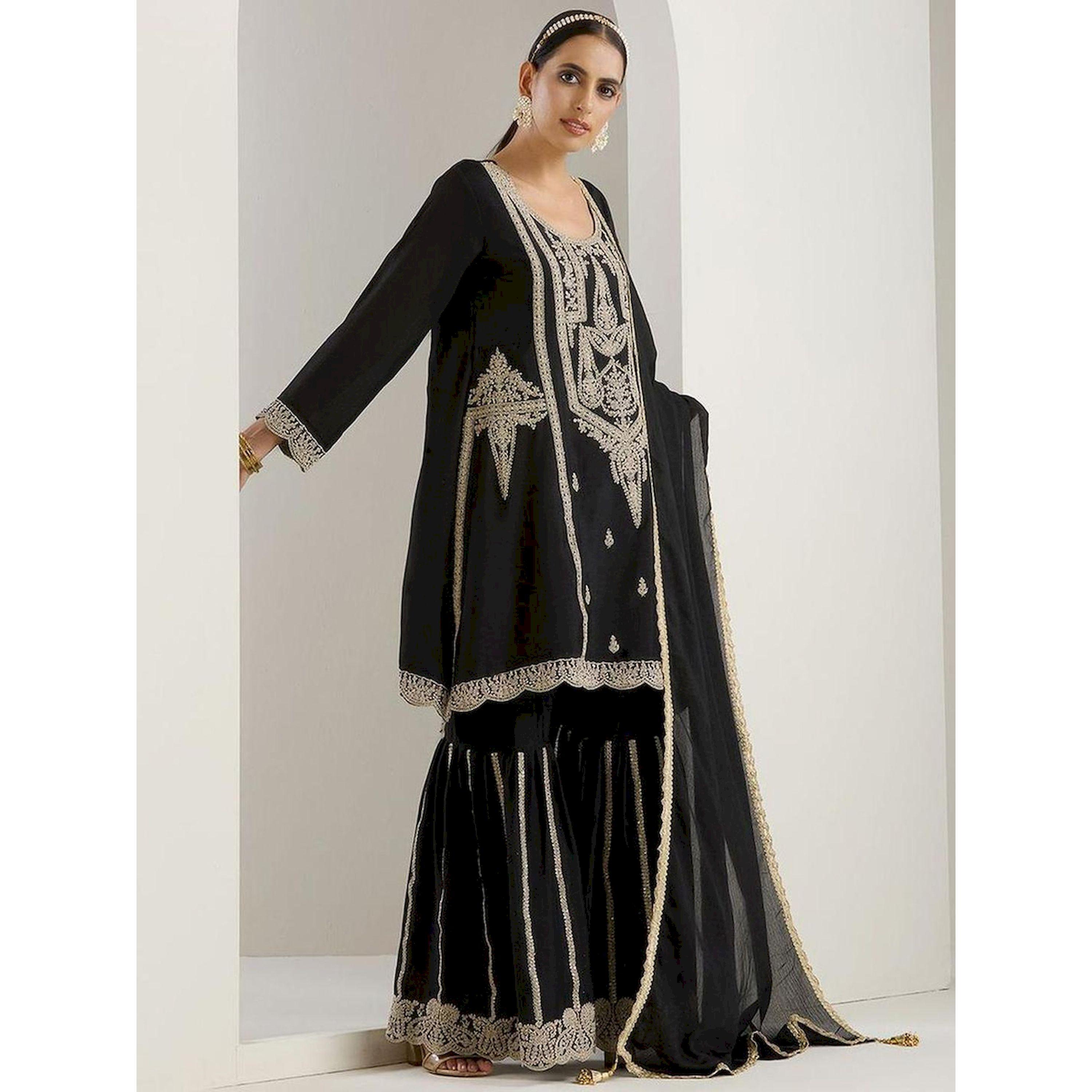 Ishin X Styli Embroidered Long Sleeve Kurta and Sharara with Dupatta Set-women-clothing-ethnicwear-kurtasets-image-3