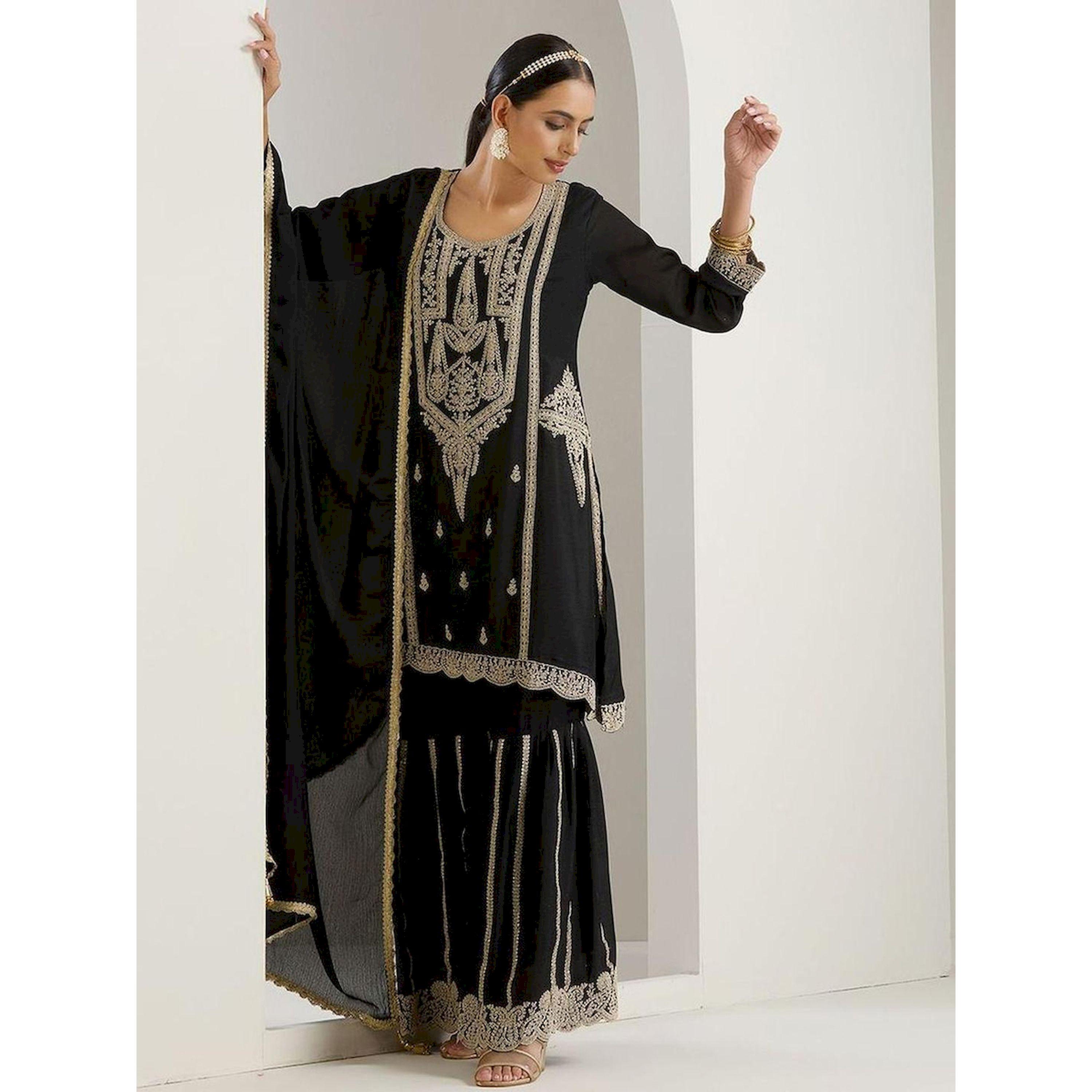 Ishin X Styli Embroidered Long Sleeve Kurta and Sharara with Dupatta Set-women-clothing-ethnicwear-kurtasets-image-5