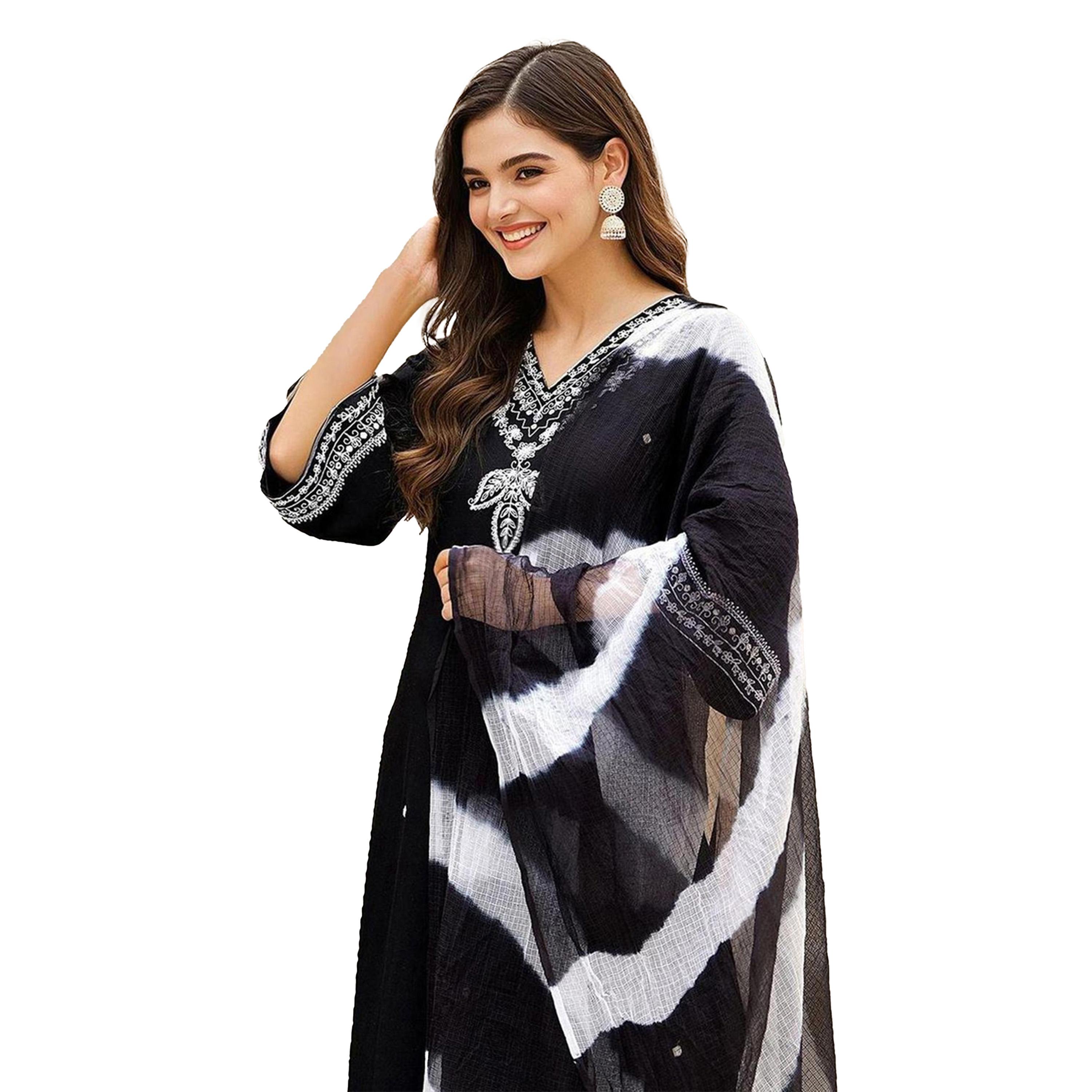Ishin X Styli Embroidered Straight Kurta with Trousers and Dupatta Set-women-clothing-ethnicwear-kurtasets-image-2