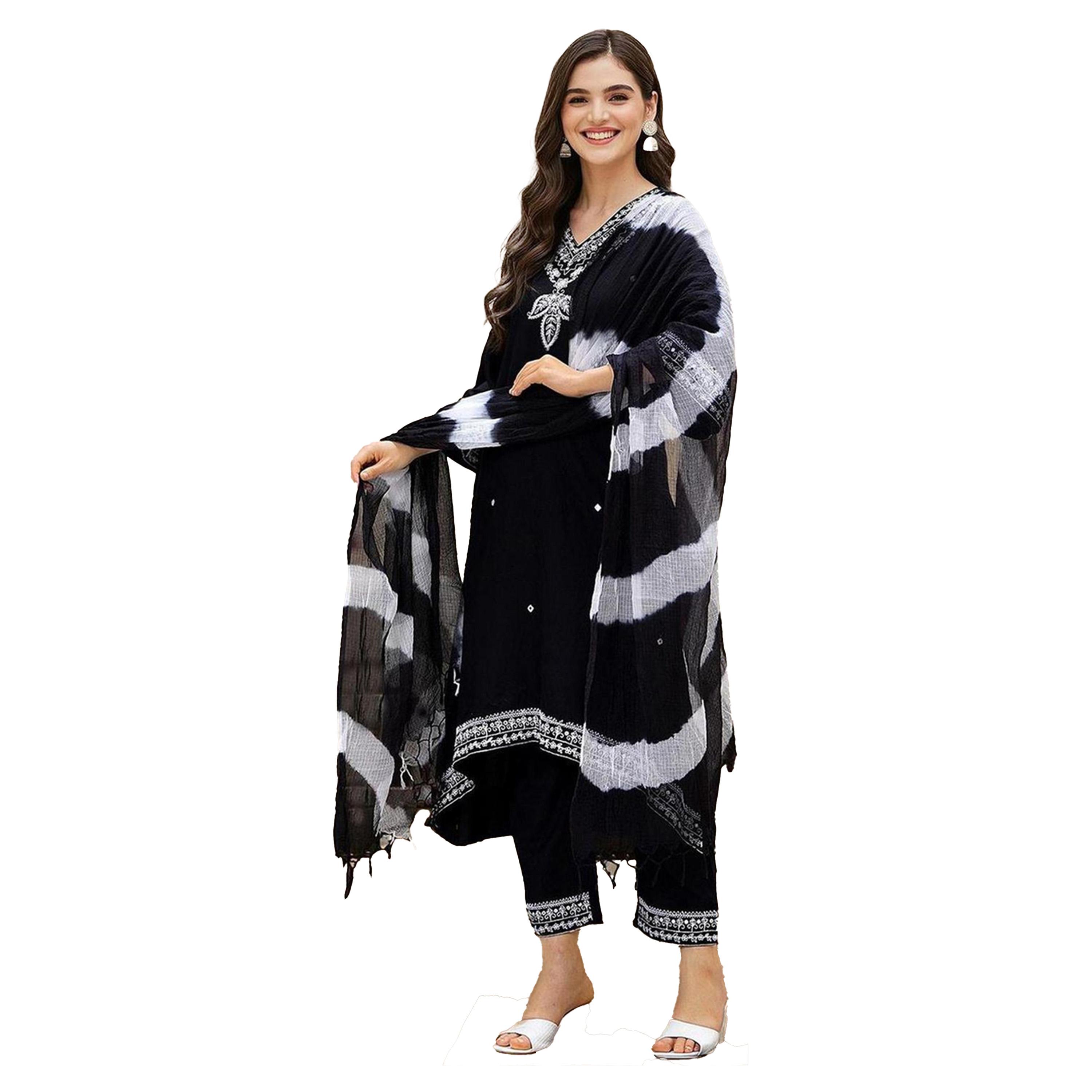 Ishin X Styli Embroidered Straight Kurta with Trousers and Dupatta Set-women-clothing-ethnicwear-kurtasets-image-3