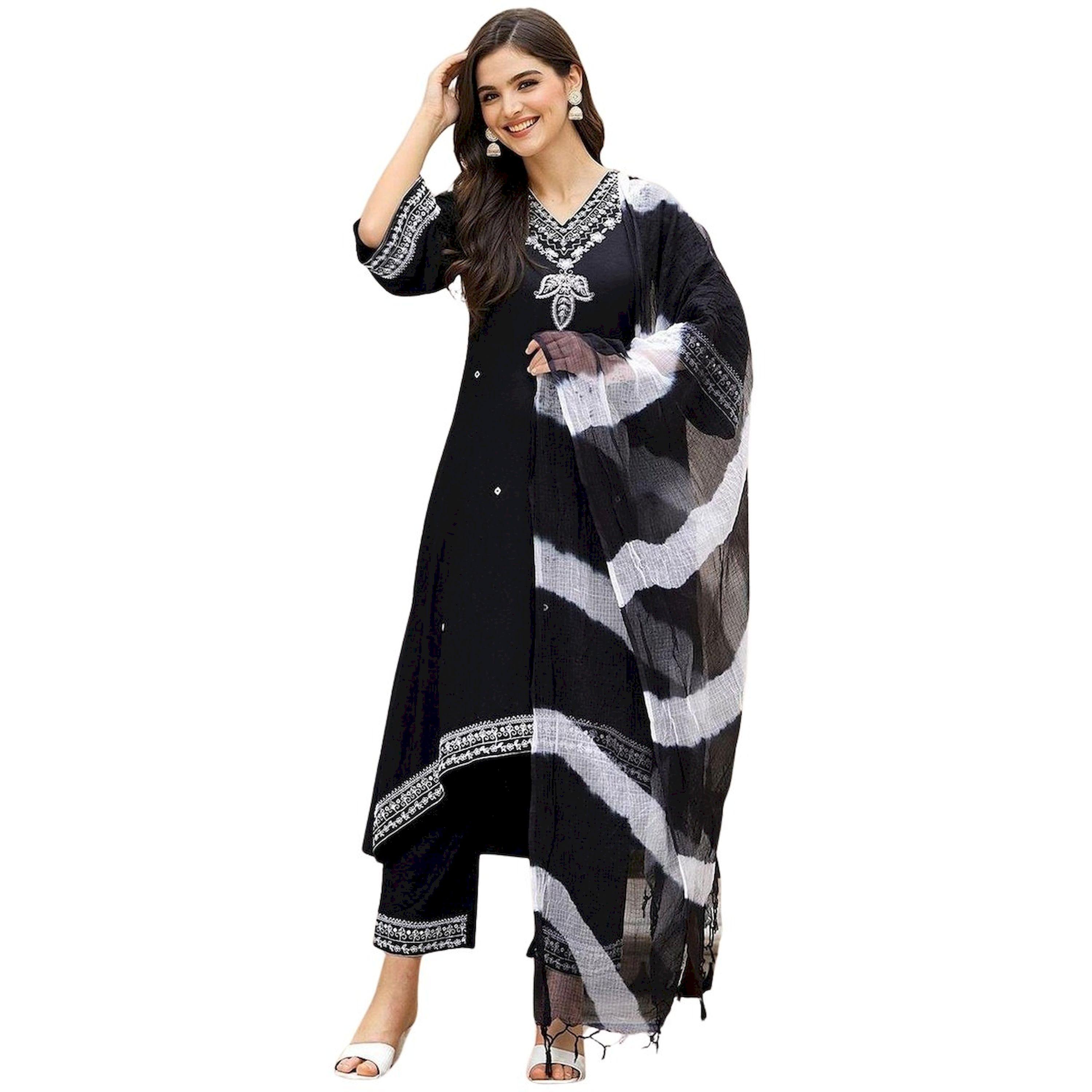 Ishin X Styli Embroidered Straight Kurta with Trousers and Dupatta Set-women-clothing-ethnicwear-kurtasets-image-5