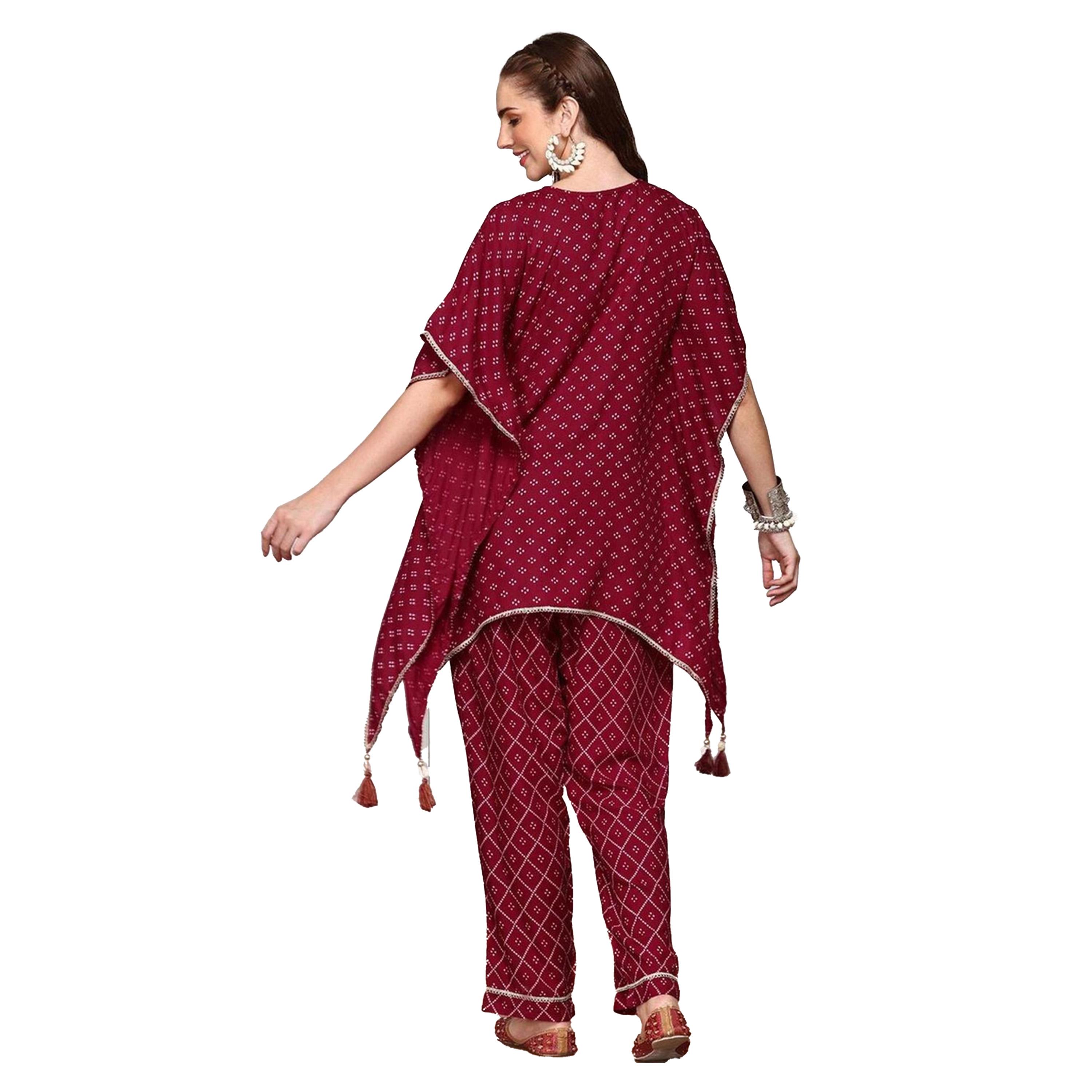 Ishin X Styli Printed V Neck Kaftan Kurta and Pants Set-women-clothing-ethnicwear-kurtasets-image-5