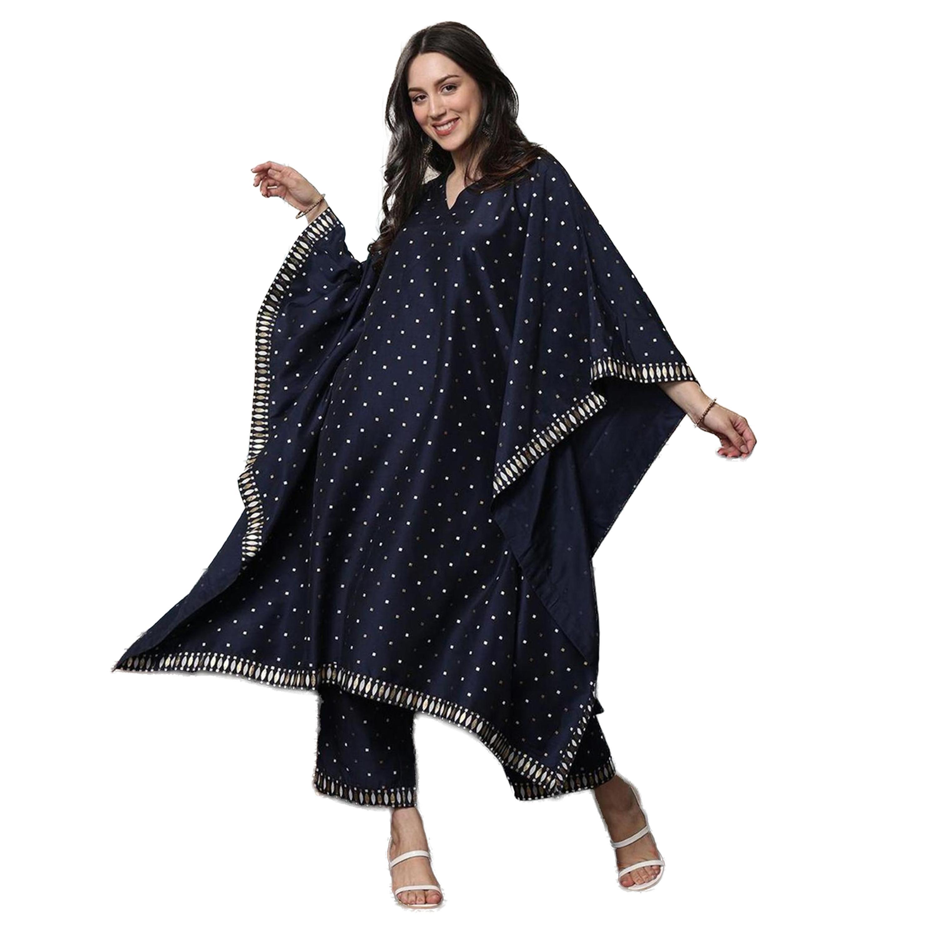 Ishin X Styli Polka Dot Print V-Neck Kaftan with Pants Set-women-clothing-ethnicwear-kurtasets-image-1