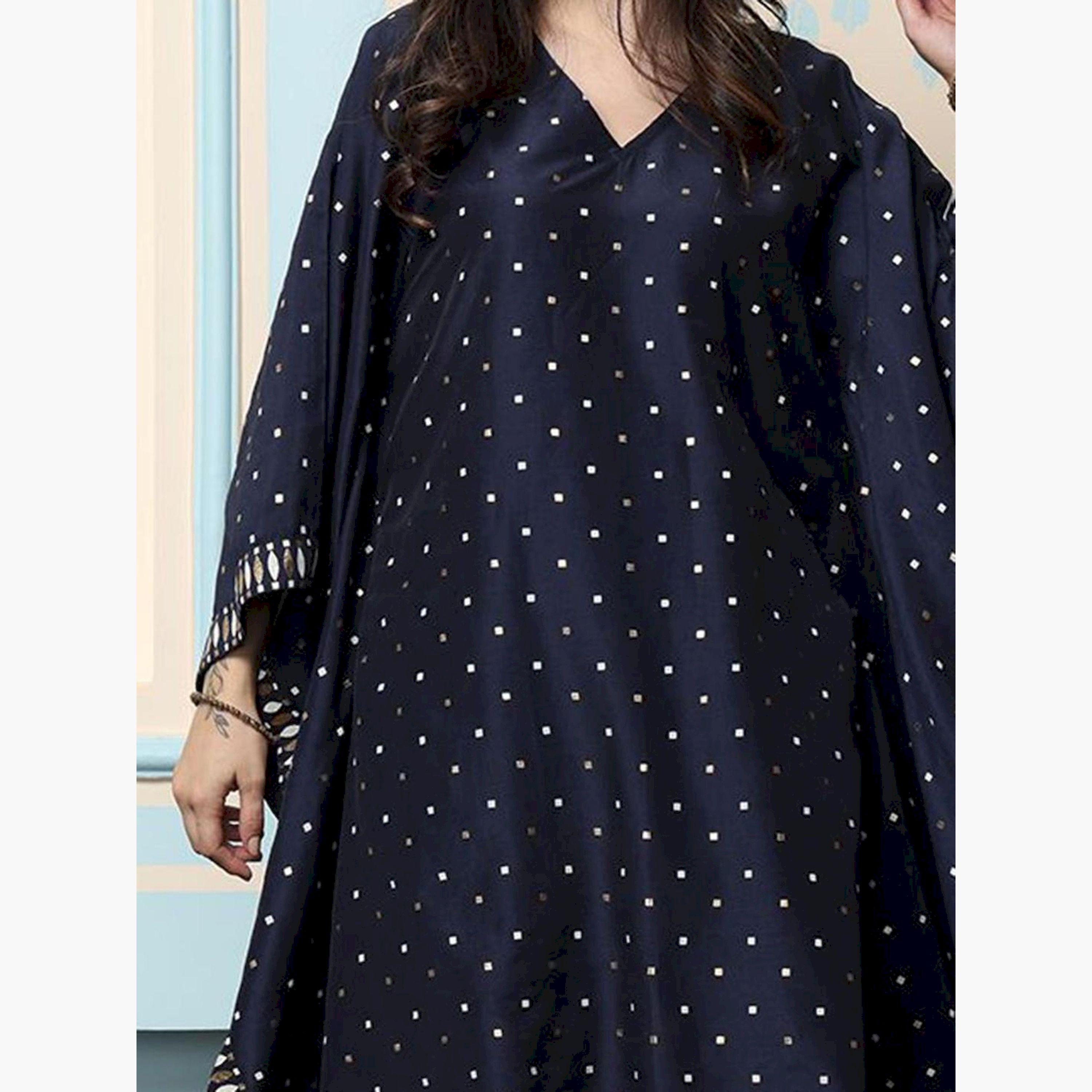 Ishin X Styli Polka Dot Print V-Neck Kaftan with Pants Set-women-clothing-ethnicwear-kurtasets-image-2