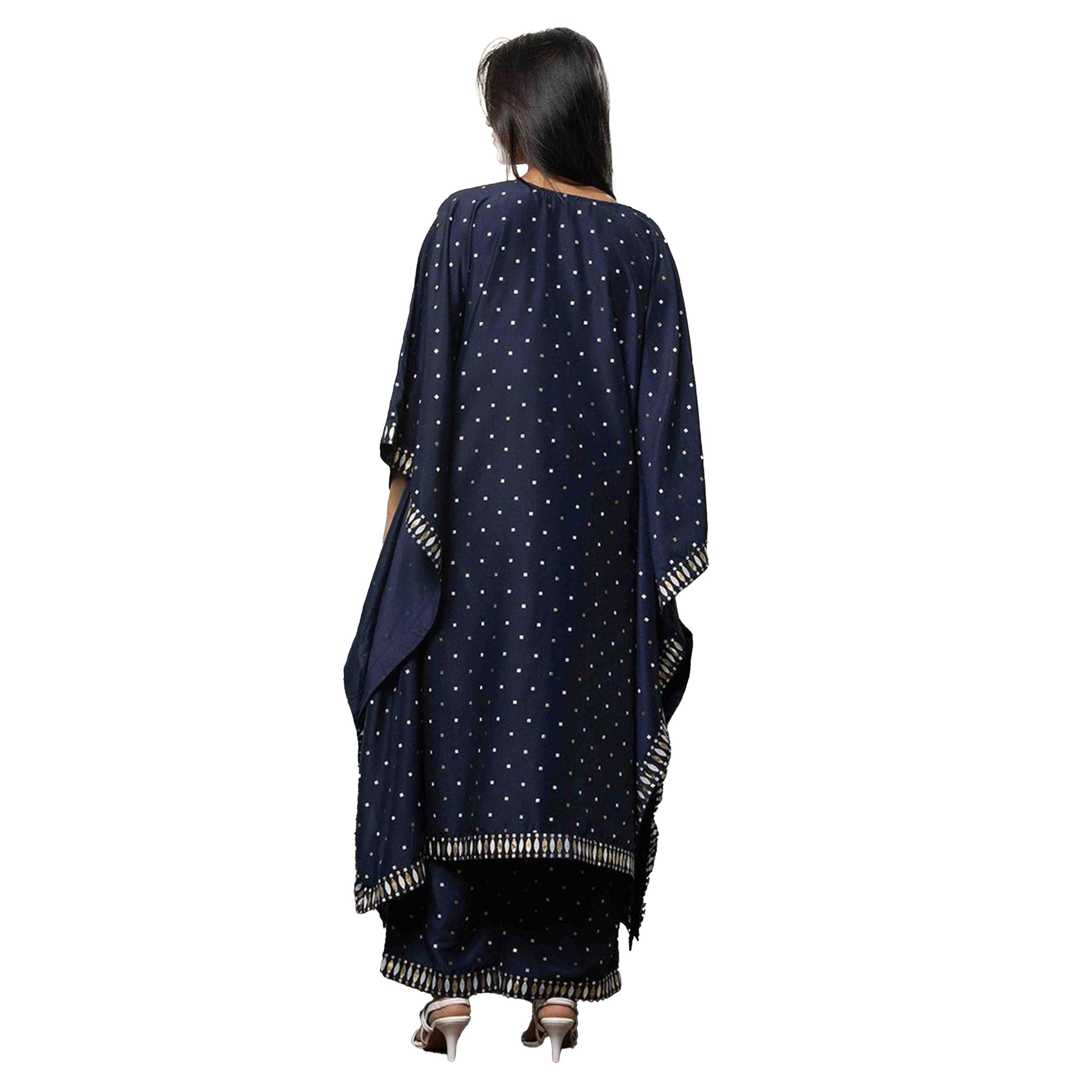 Ishin X Styli Polka Dot Print V-Neck Kaftan with Pants Set-women-clothing-ethnicwear-kurtasets-image-4