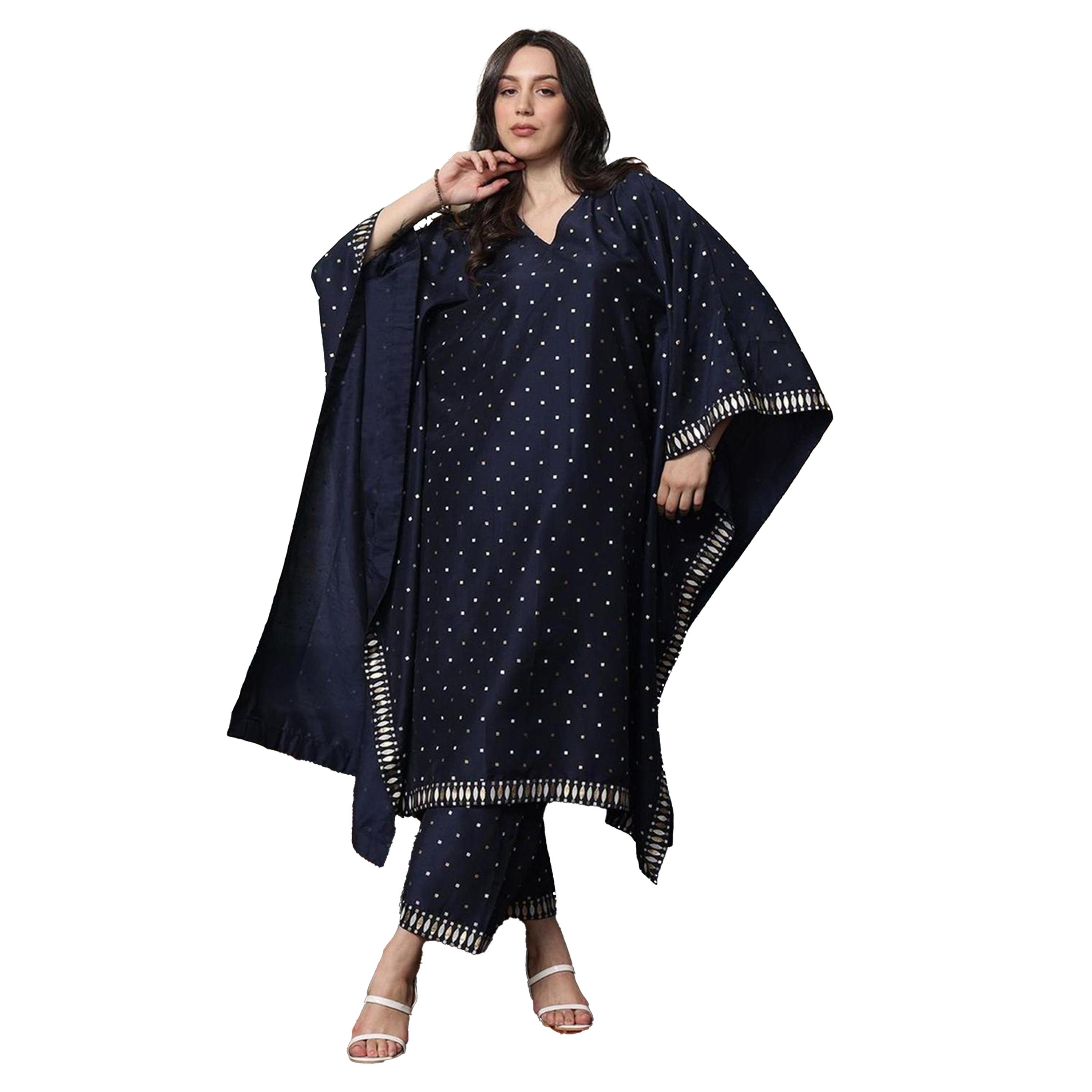 Ishin X Styli Polka Dot Print V-Neck Kaftan with Pants Set-women-clothing-ethnicwear-kurtasets-image-5