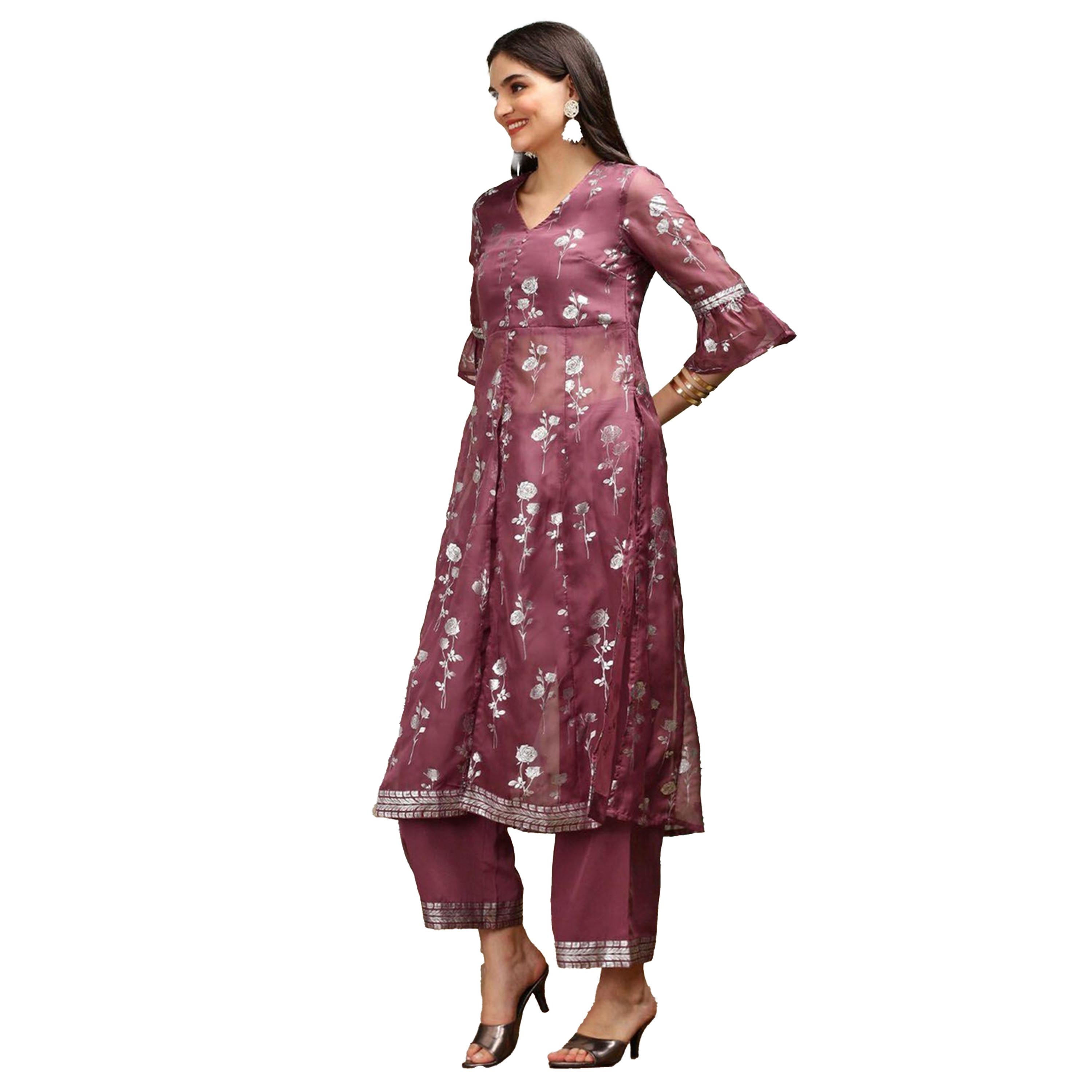 ايشن × ستايلي - طقم كورتا مطبوع بياقة V مع بنطال-women-clothing-ethnicwear-kurtasets-image-6