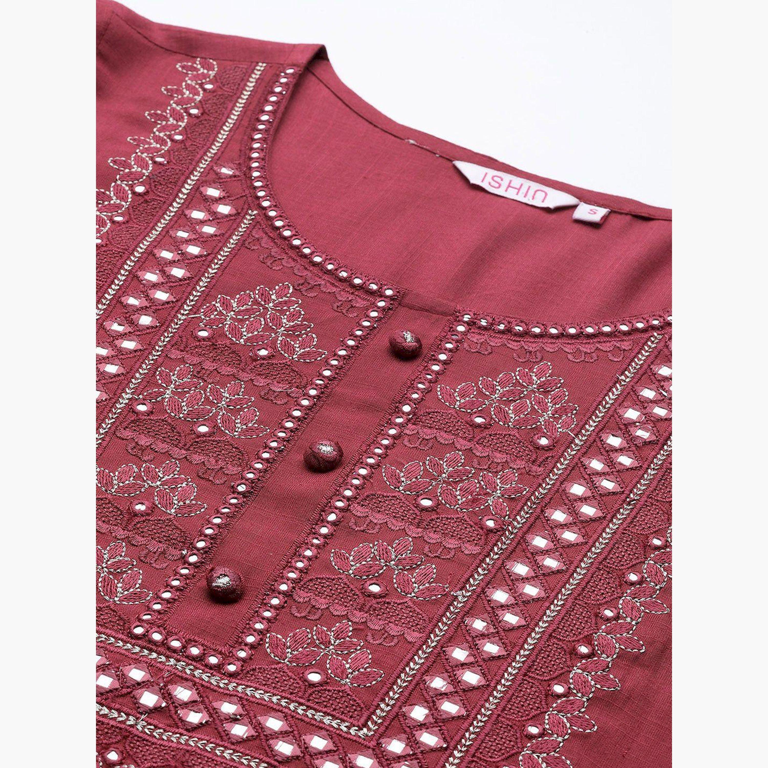 Ishin X Styli Embroidered 3/4 Sleeves A-Line Kurta-women-clothing-ethnicwear-kurtas-image-3