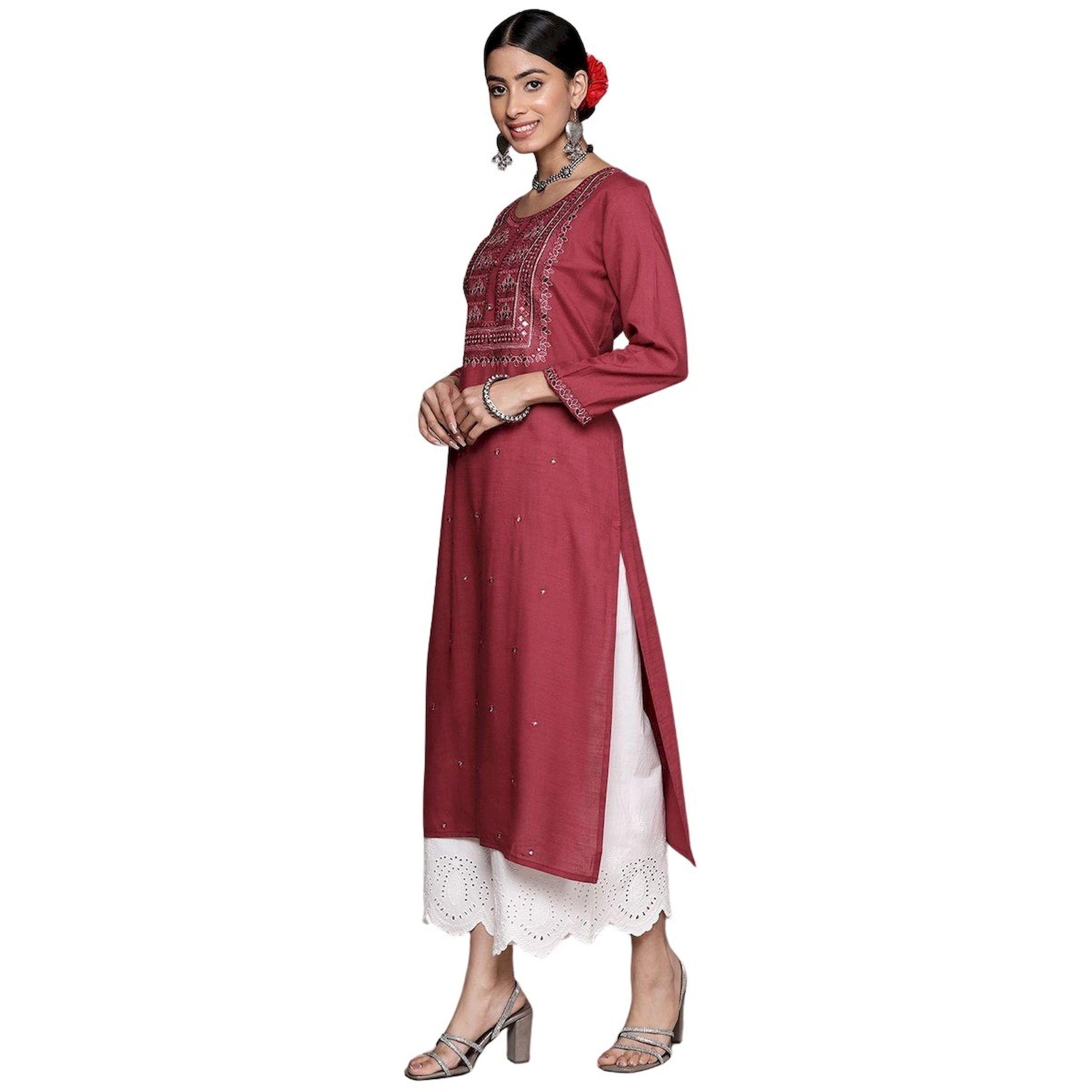 Ishin X Styli Embroidered 3/4 Sleeves A-Line Kurta-women-clothing-ethnicwear-kurtas-image-4