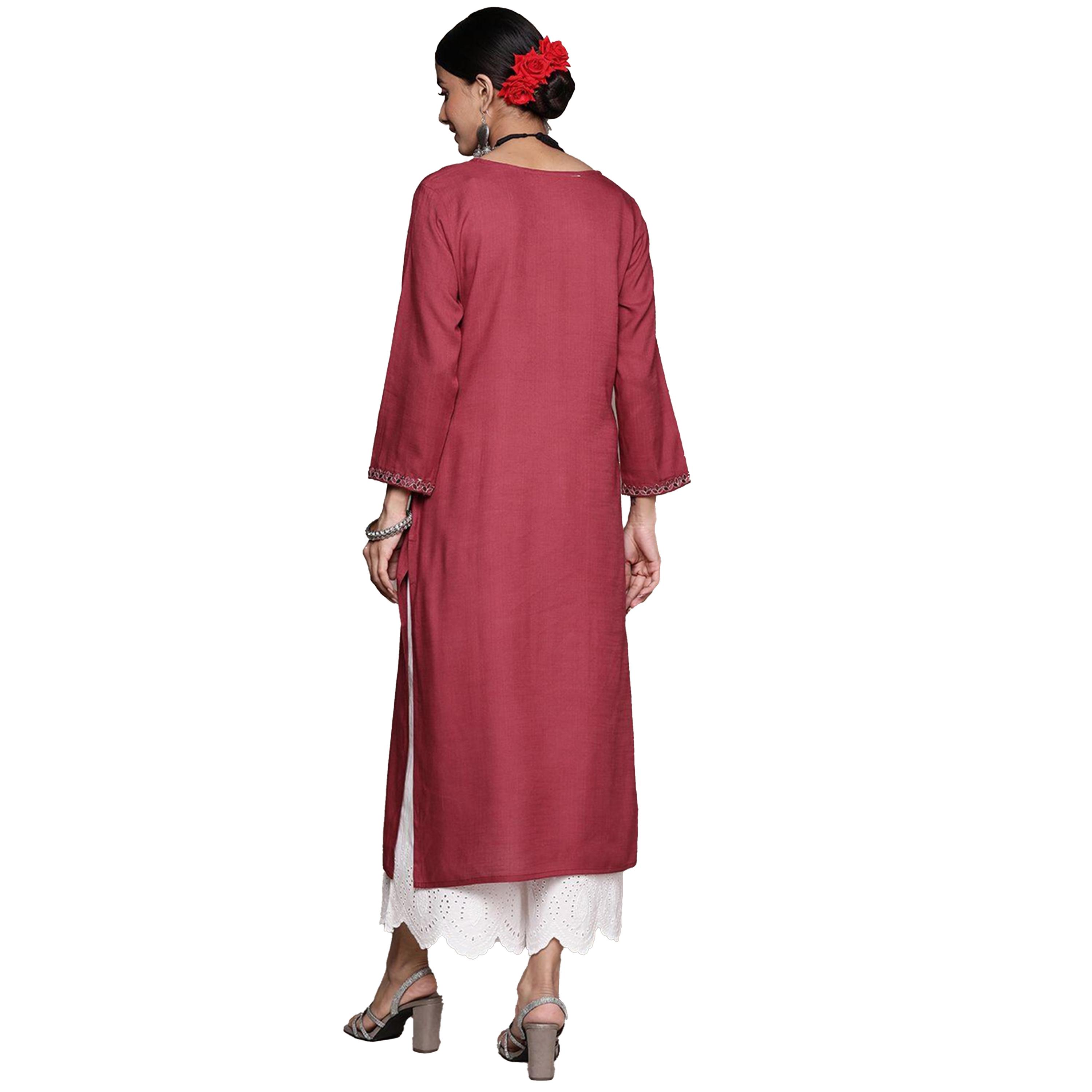 Ishin X Styli Embroidered 3/4 Sleeves A-Line Kurta-women-clothing-ethnicwear-kurtas-image-6