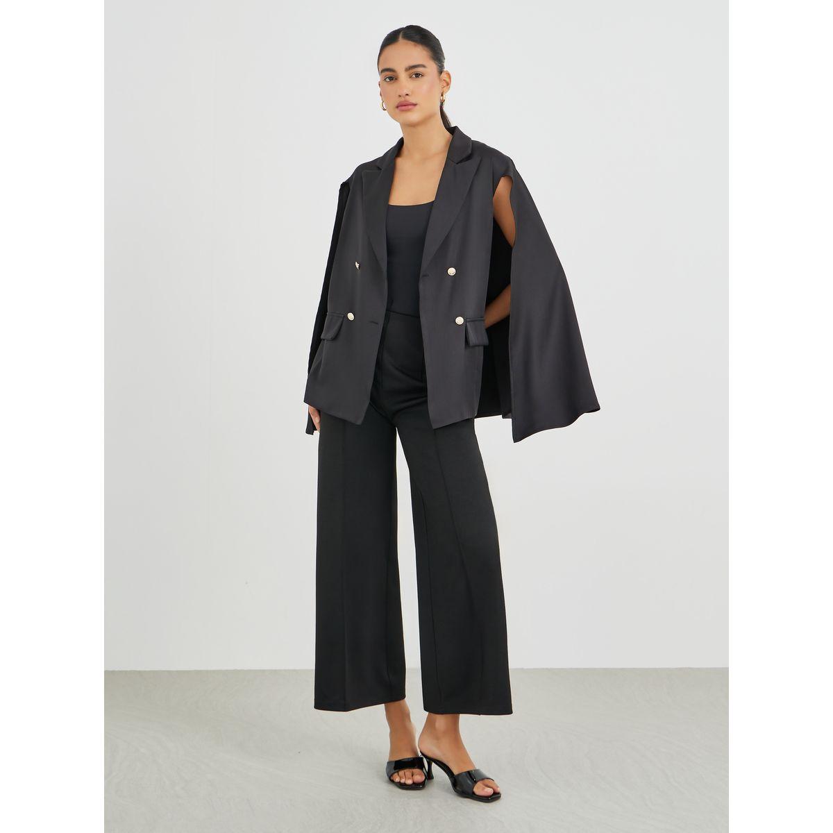 بليزر بقصة عادية وصدر مزدوح مع أكمام كيب-women-clothing-coatsandjackets-blazers-image-4