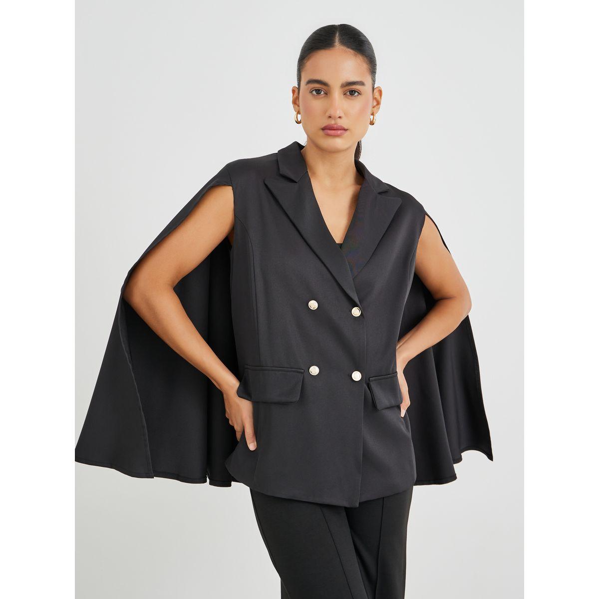 بليزر بقصة عادية وصدر مزدوح مع أكمام كيب-women-clothing-coatsandjackets-blazers-image-3
