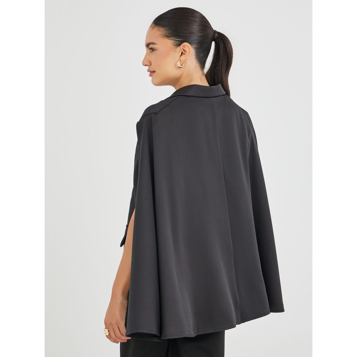 بليزر بقصة عادية وصدر مزدوح مع أكمام كيب-women-clothing-coatsandjackets-blazers-image-1