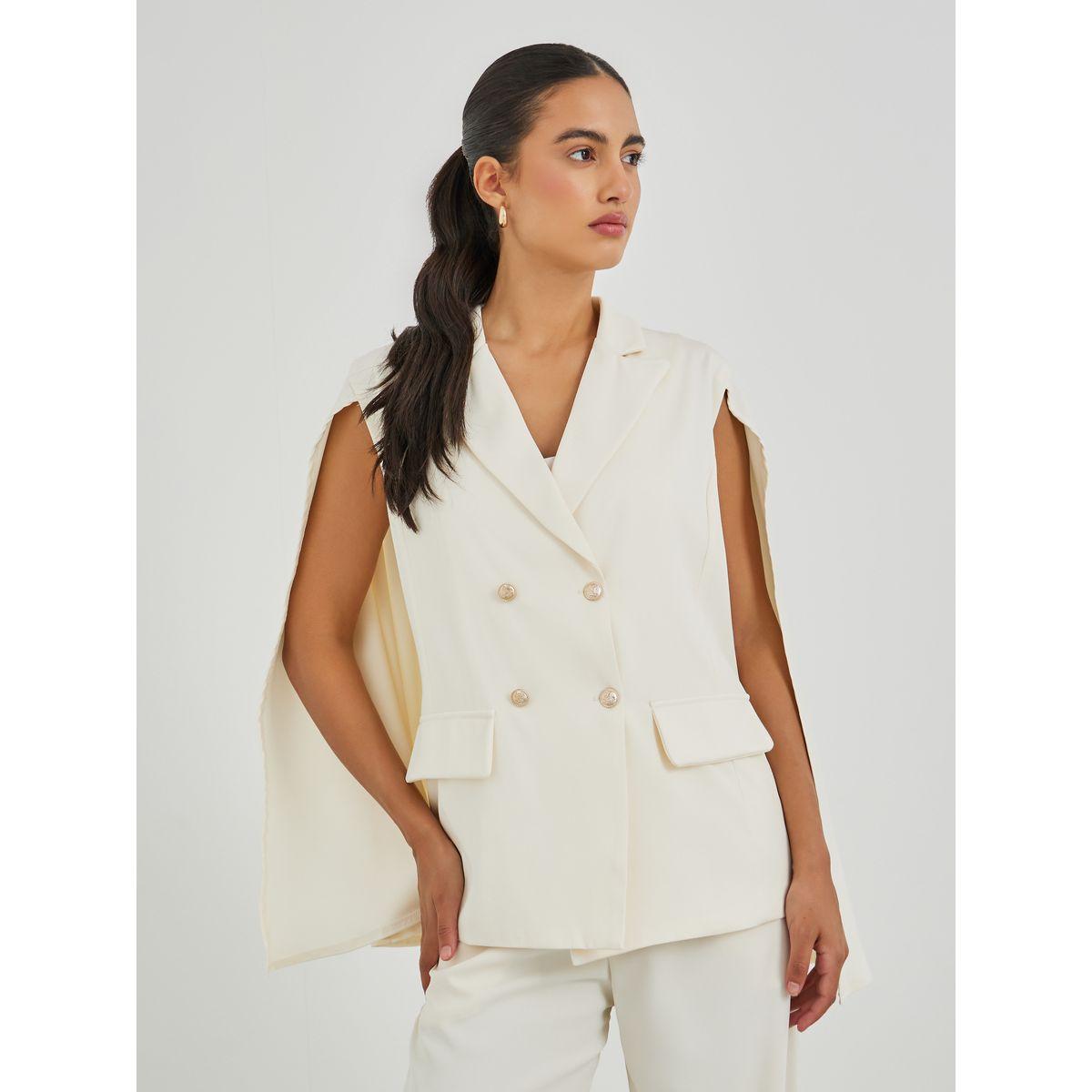 بليزر بقصة عادية وصدر مزدوج مع أكمام كيب-women-clothing-coatsandjackets-blazers-image-3