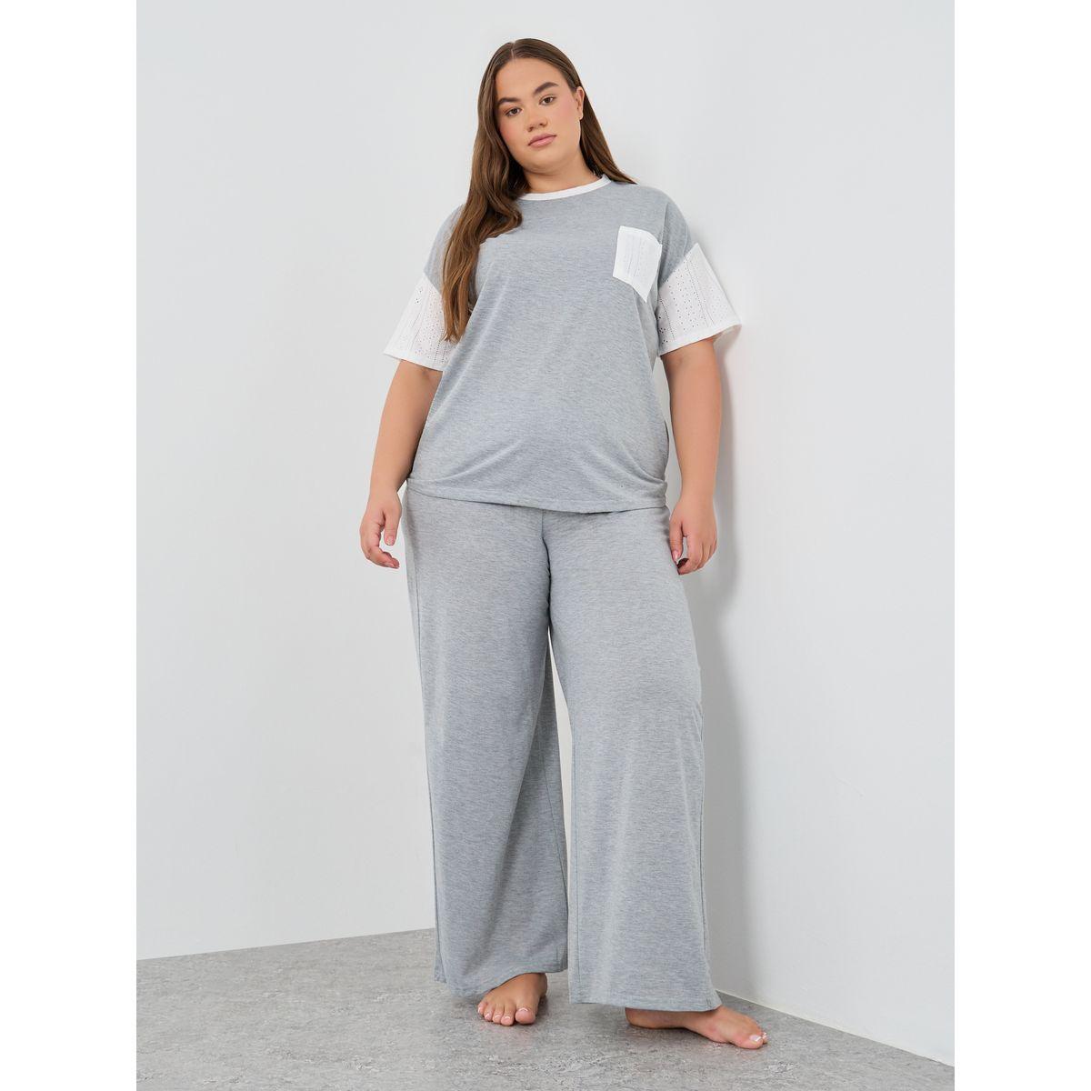 Styli Plus Size Schiffli Sleeve T-Shirt and Pyjama Set-women-clothing-nightwear-pyjamas-longsets-image-1