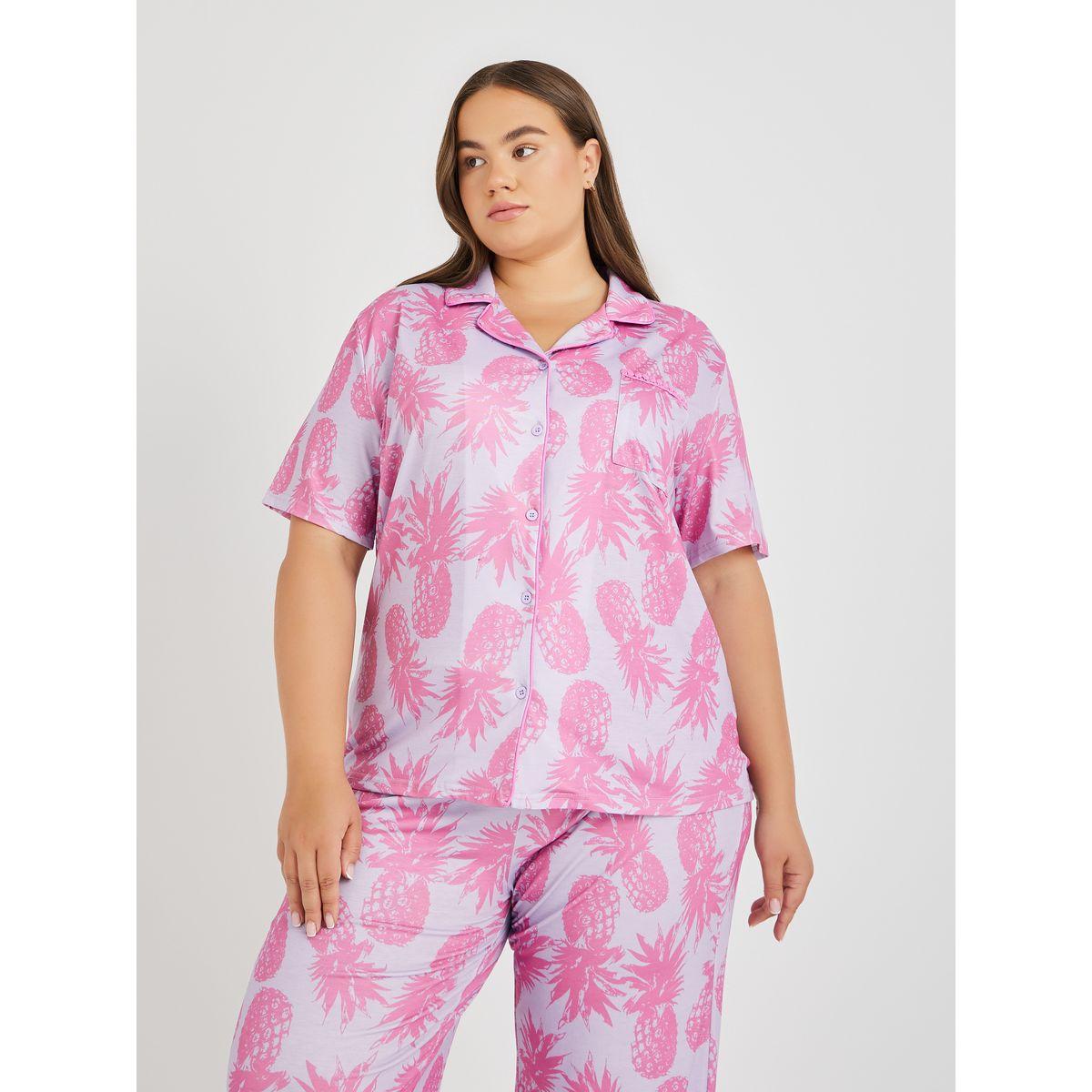 طقم بيجاما بمقاس كبير من بنطال وبلوزة مطبعة بالكامل-women-clothing-nightwear-pyjamas-longsets-image-3