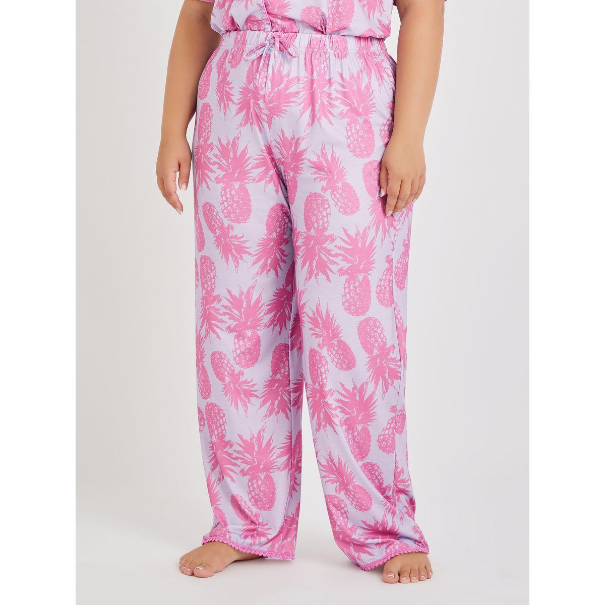 Styli Plus Size All-Over Pineapple Print Pompom Pocket Shirt and Pyjama Set-women-clothing-nightwear-pyjamas-longsets-image-6