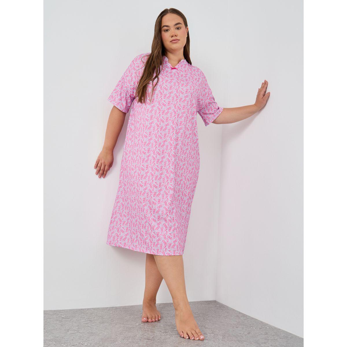 Styli Plus Size Pineapple Print Bow Detail Nightdress-women-clothing-nightwear-nighties-image-1