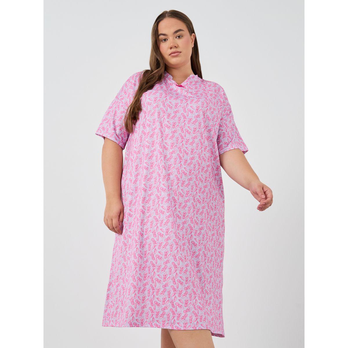 Styli Plus Size Pineapple Print Bow Detail Nightdress-women-clothing-nightwear-nighties-image-2