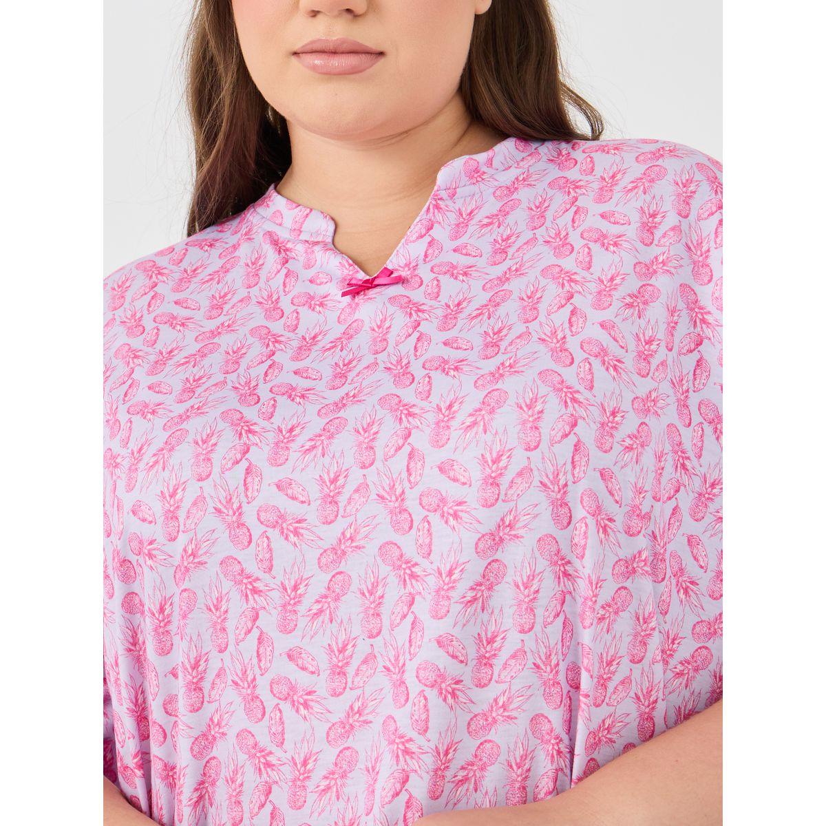 Styli Plus Size Pineapple Print Bow Detail Nightdress-women-clothing-nightwear-nighties-image-3