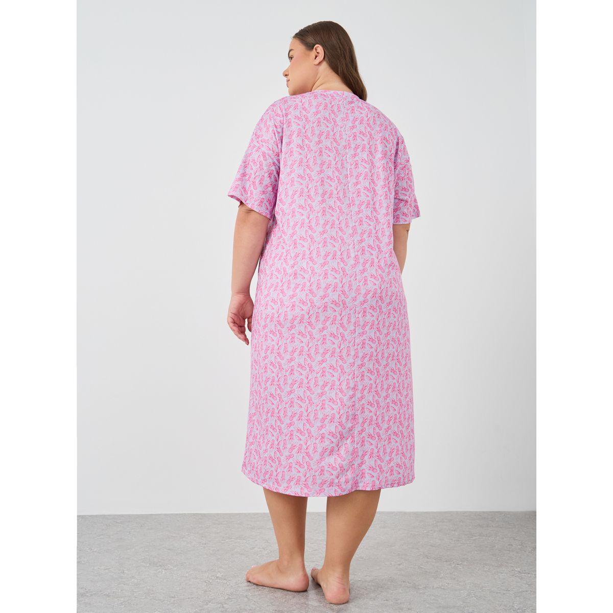 Styli Plus Size Pineapple Print Bow Detail Nightdress-women-clothing-nightwear-nighties-image-4