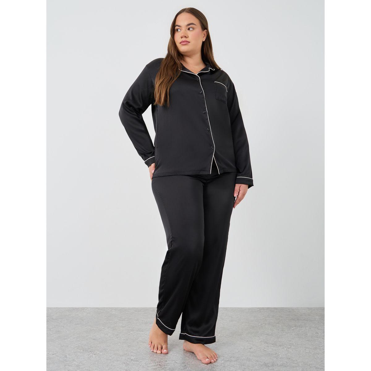 طقم بيجاما بمقاس كبير من بنطال وبلوزة ساتان-women-clothing-nightwear-pyjamas-longsets-image-1