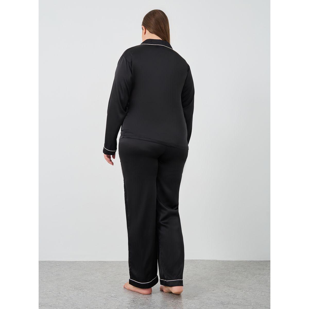 طقم بيجاما بمقاس كبير من بنطال وبلوزة ساتان-women-clothing-nightwear-pyjamas-longsets-image-5