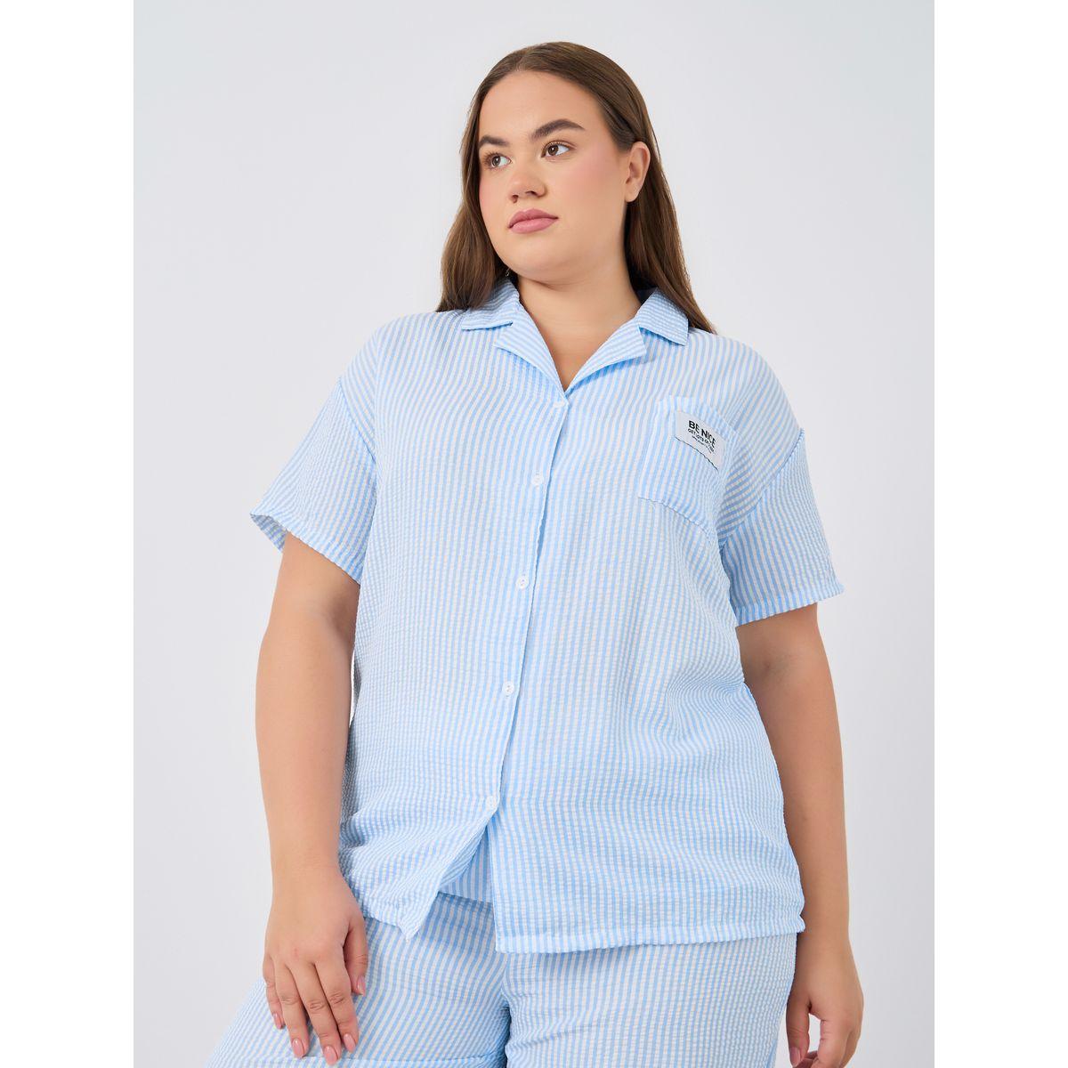 طقم من بنطال بيجاما بمقاس كبير وبلوزة مخططة-women-clothing-nightwear-pyjamas-longsets-image-2