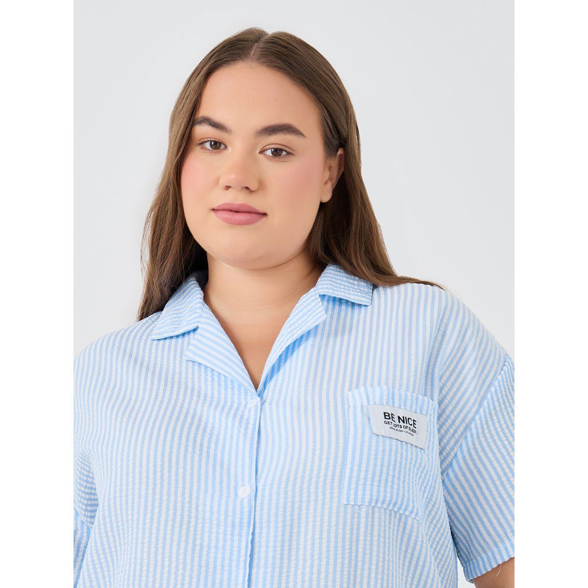 Styli Plus Size Striped Collared Shirt and Pyjama Set-women-clothing-nightwear-pyjamas-longsets-image-3
