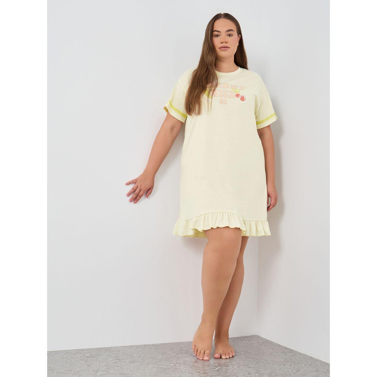 Styli Plus Size Graphic Print Round Neck Nightdress-women-clothing-nightwear-nighties-image-1