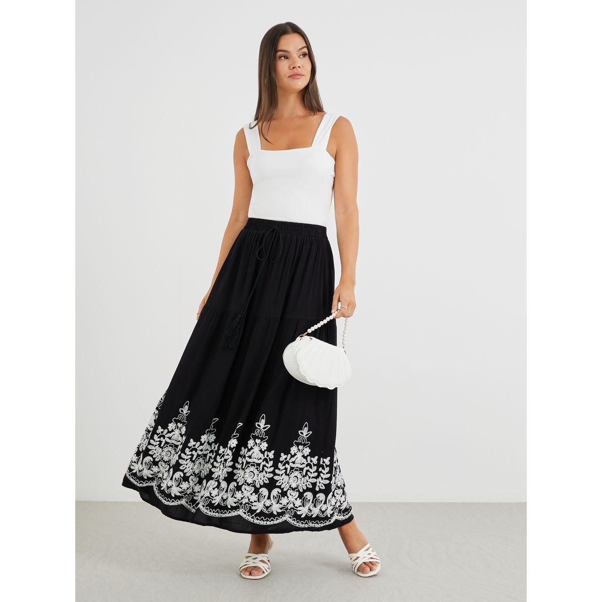 Styli Embroidered Hem A-Line Maxi Skirt-women-clothing-bottoms-skirts-image-2