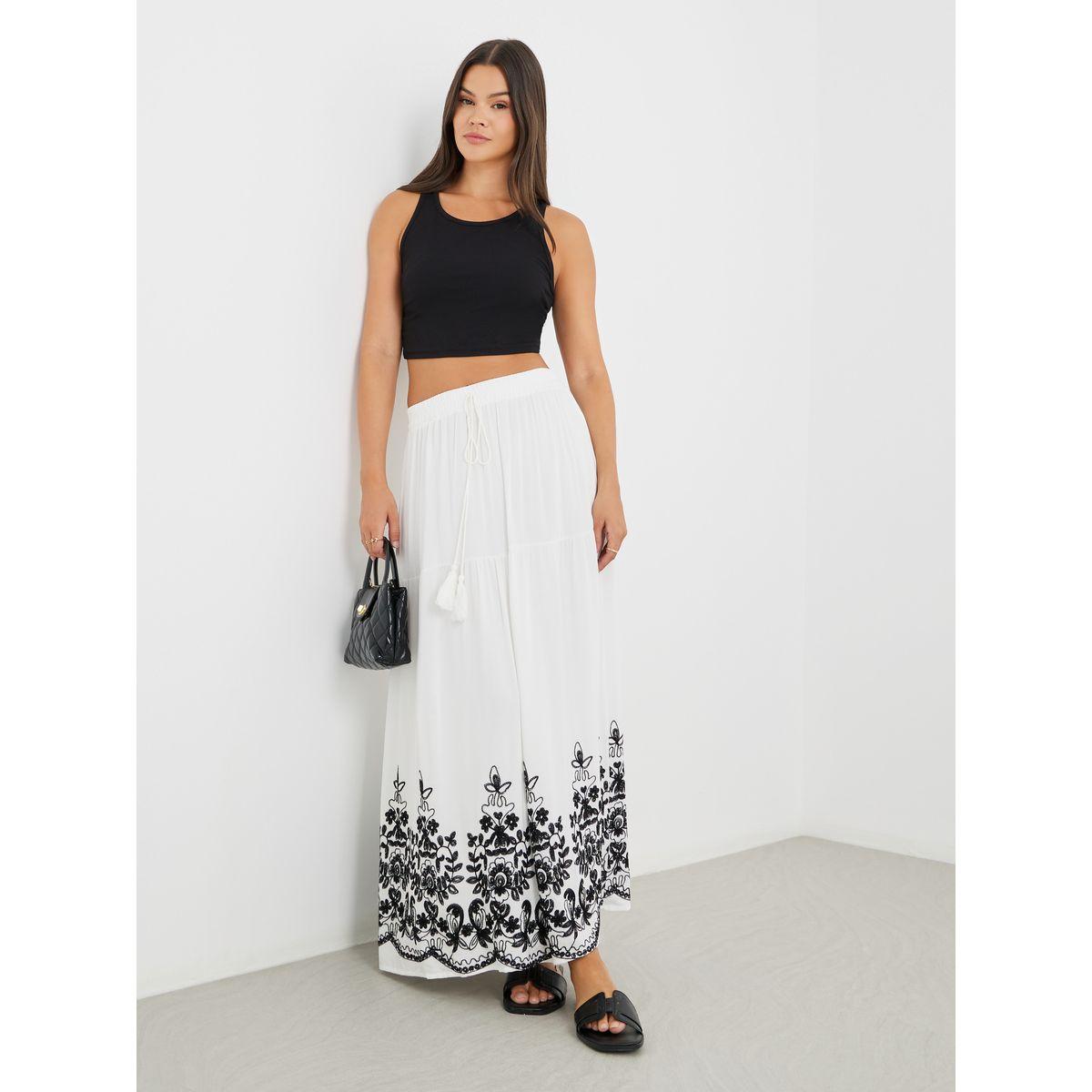 Styli Embroidered Hem A-Line Maxi Skirt-women-clothing-bottoms-skirts-image-1