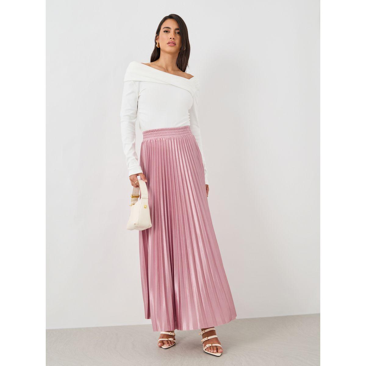 Styli Pleated Elasticated Waistband A-Line Maxi Skirt-women-clothing-bottoms-skirts-image-1