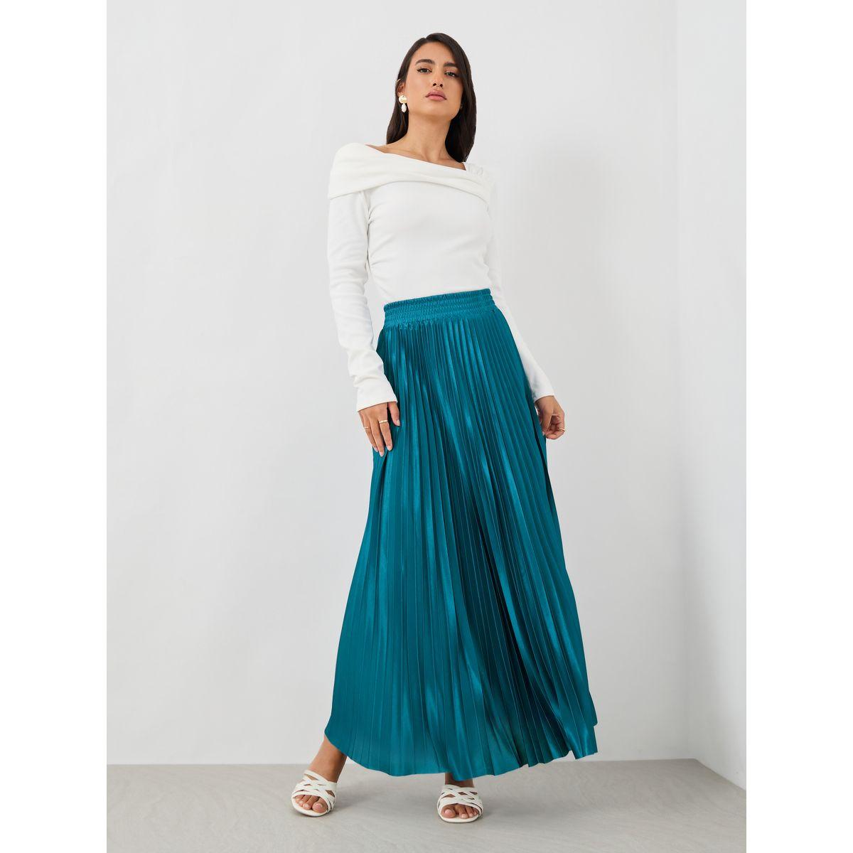Styli Pleated Elasticated Waistband A-Line Maxi Skirt-women-clothing-bottoms-skirts-image-1