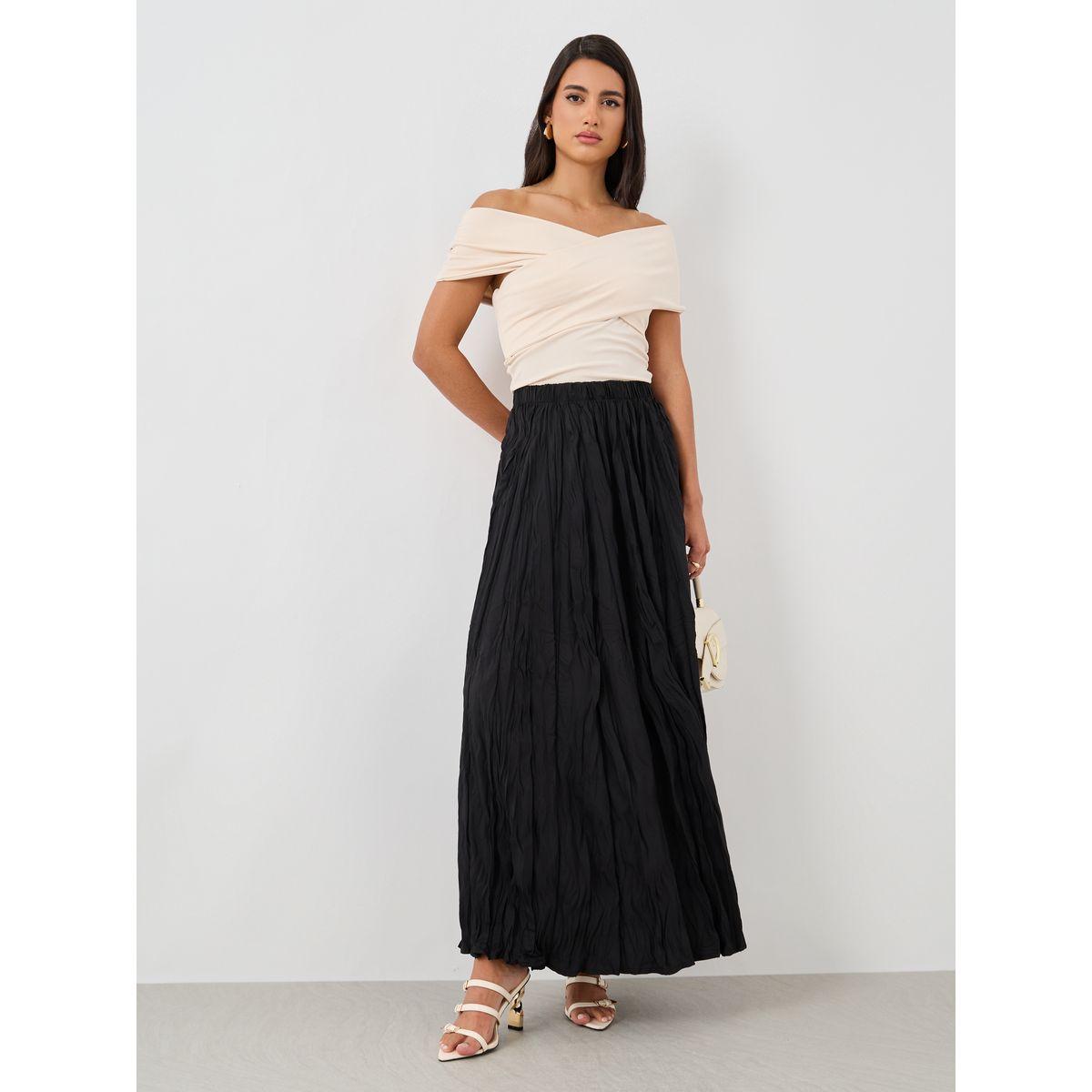 تنورة طويلة بحافة واسعة وخصر مطاطي-women-clothing-bottoms-skirts-image-1
