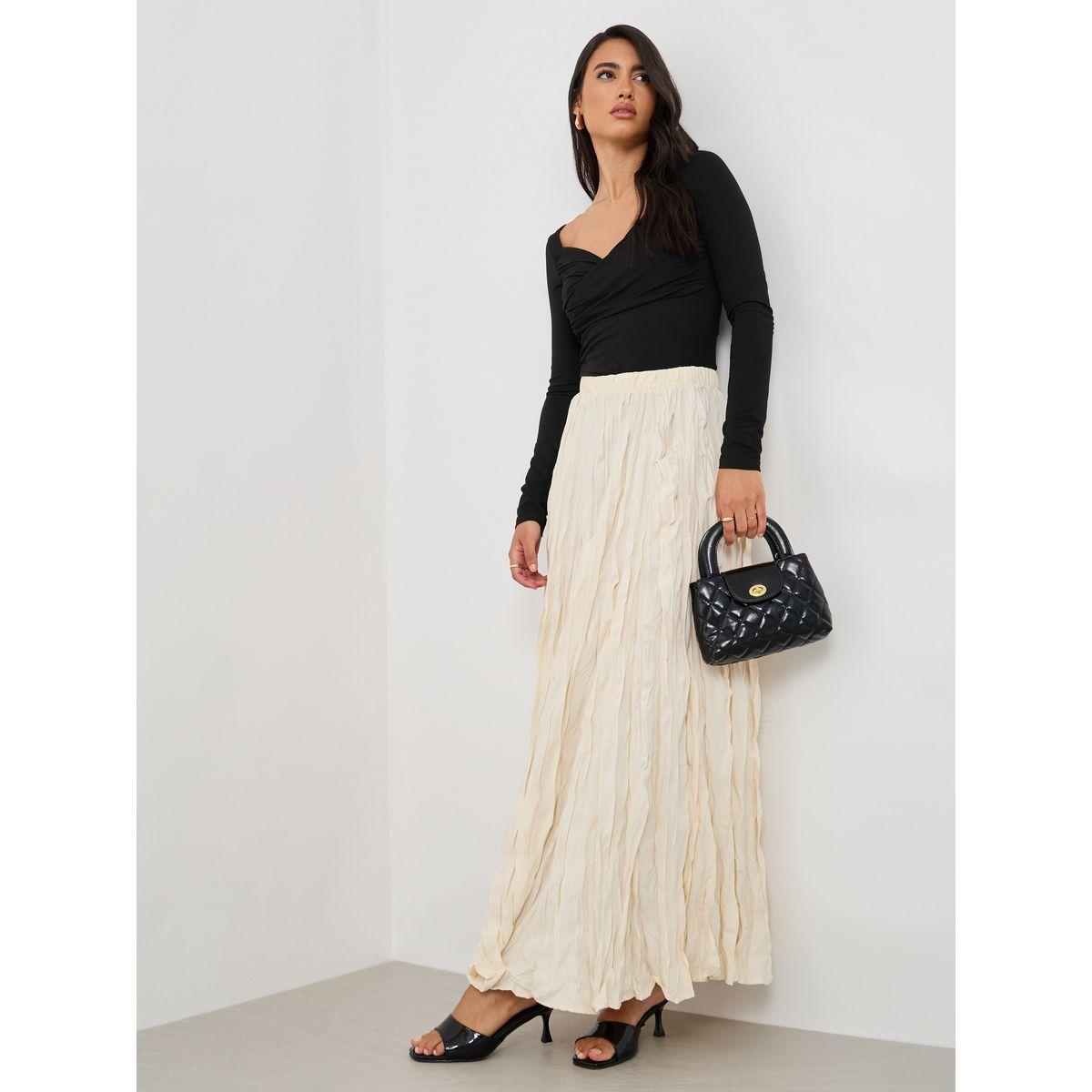 تنورة طويلة بحافة واسعة وخصر مطاطي-women-clothing-bottoms-skirts-image-1