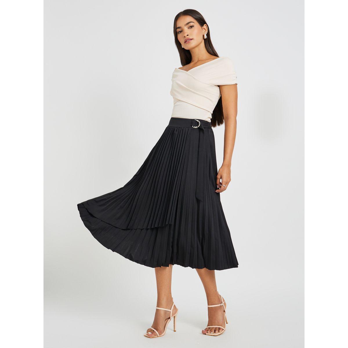 تنورة ميدي بنمط لف وكسرات مع حزام-women-clothing-bottoms-skirts-image-1