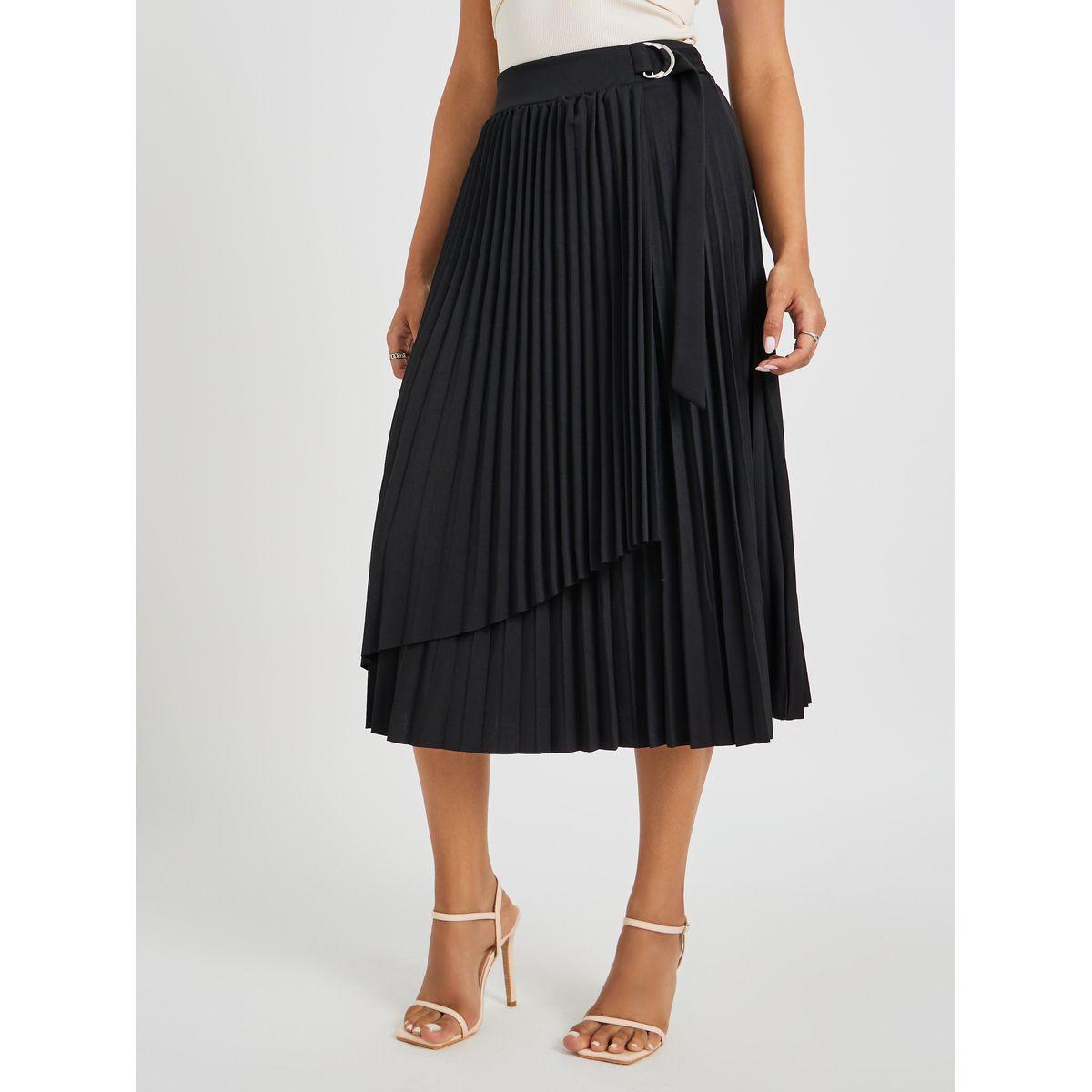 تنورة ميدي بنمط لف وكسرات مع حزام-women-clothing-bottoms-skirts-image-2
